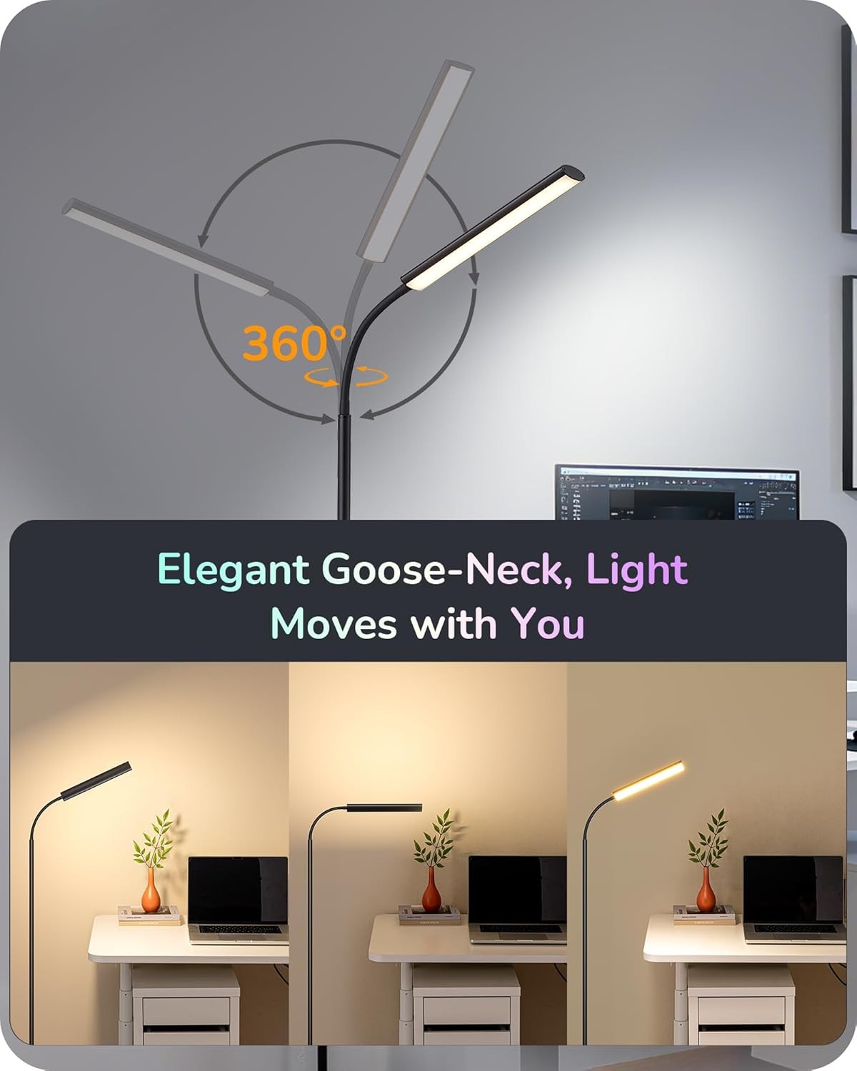 RGB LED Floor Lamp Remote Dimmable Gooseneck Standing Reading Light