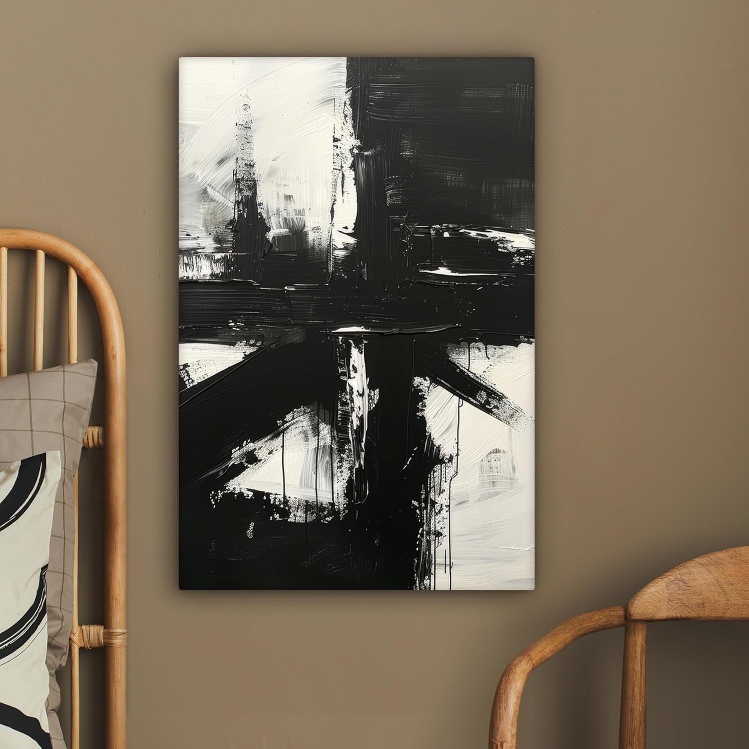 Abstract Black White Canvas Wall Art 40x60cm Modern Framed Print