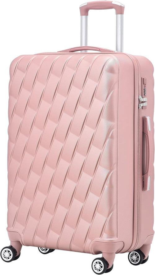 20 Inch Cabin Carry On Hard Shell Suitcase 4 Spinner Wheels Lock Rose Gold