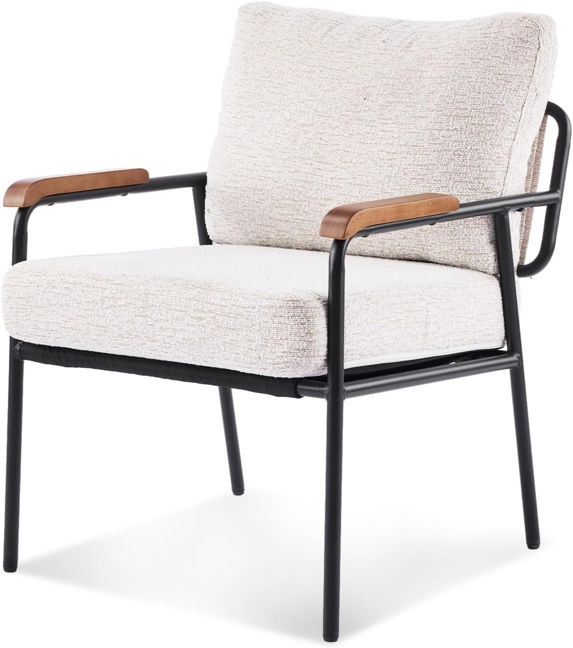 Mid Century Accent Armchair Linen Beige Metal Frame Lounge