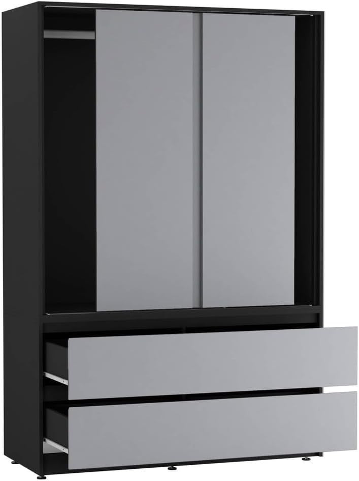 Grey Sliding Door Wardrobe with 4 Drawers & Hanging Rail - Space Saving