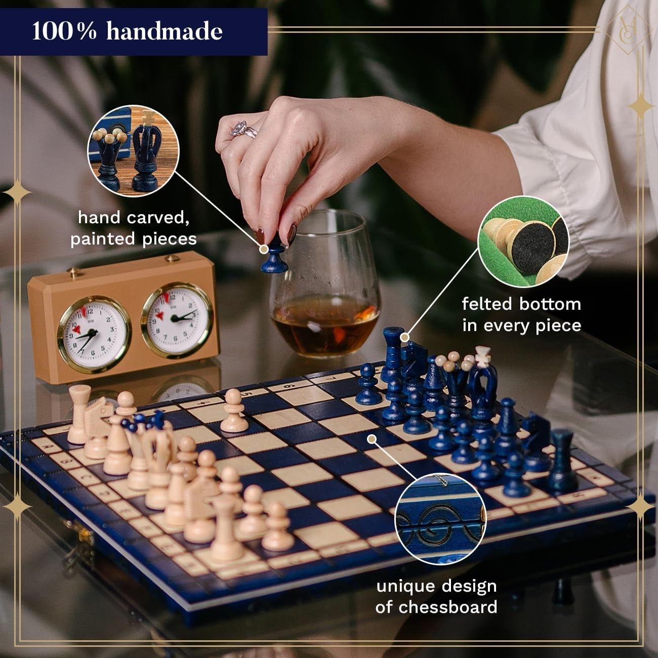 Luxury 2-in-1 Wooden Chess & Checkers Set | 35cm Folding Board | Handmade Gift