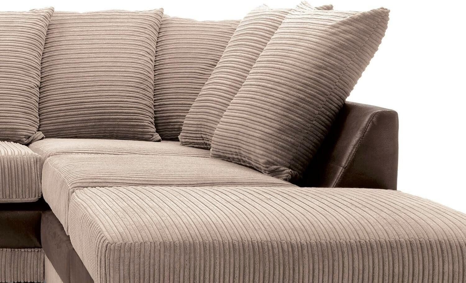 5 Seater Corner Sofa Brown & Beige Fabric Leather Right L Shape Couch