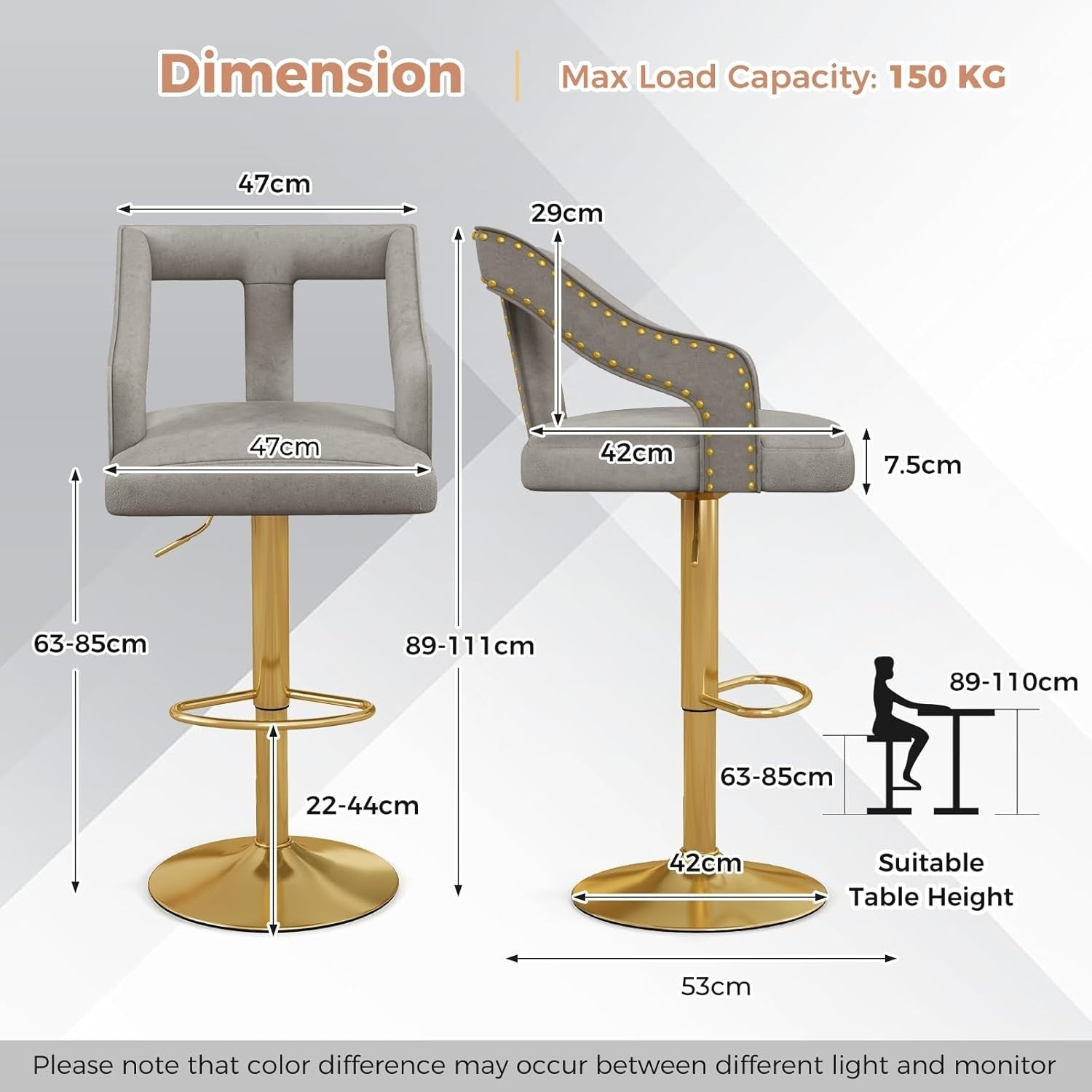 Luxury Velvet Bar Stools Set of 2 – Adjustable Swivel Counter Chairs