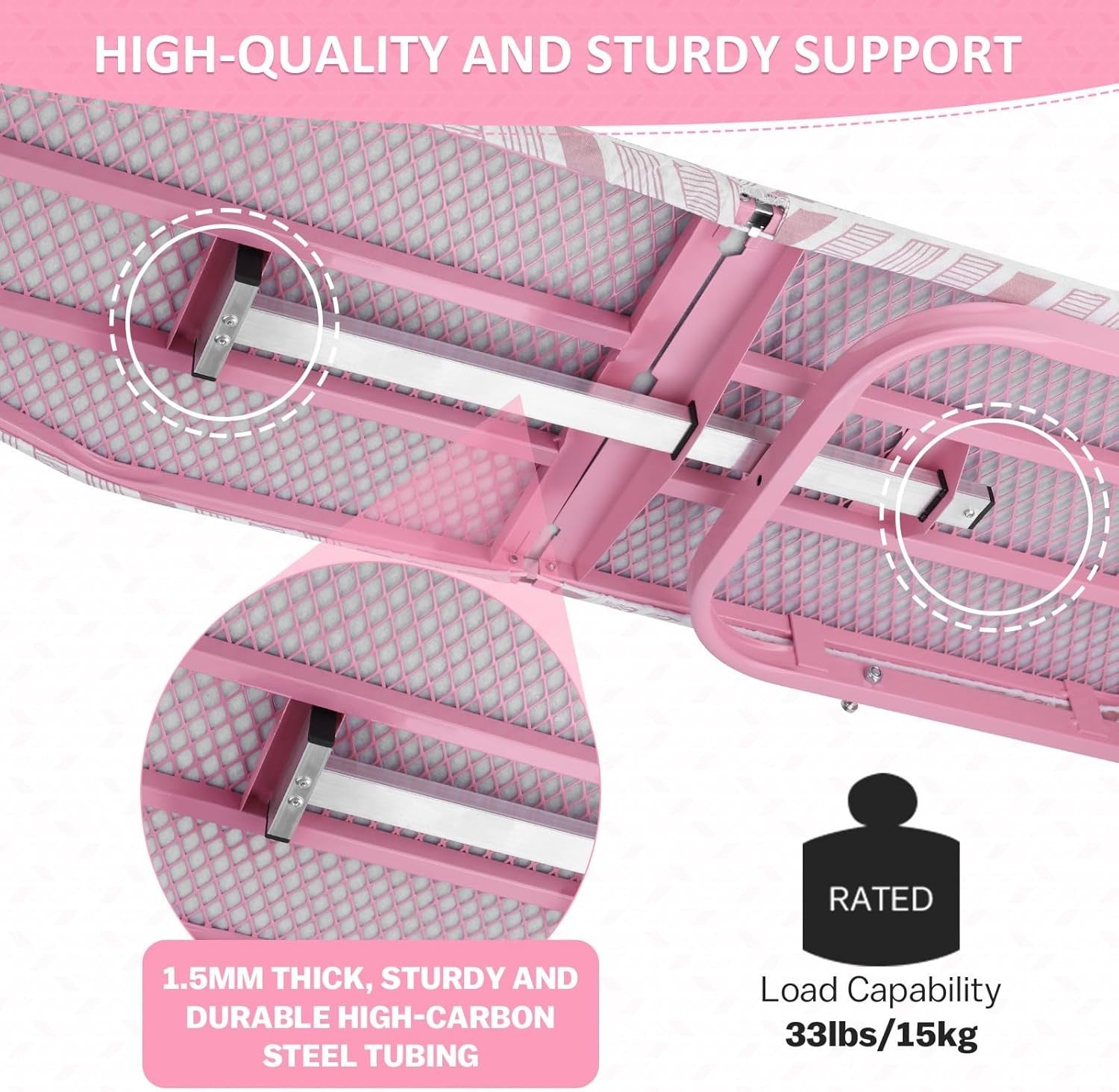 Wall Mounted Folding Ironing Board Pink Height Adjustable Space Saving 36x12in