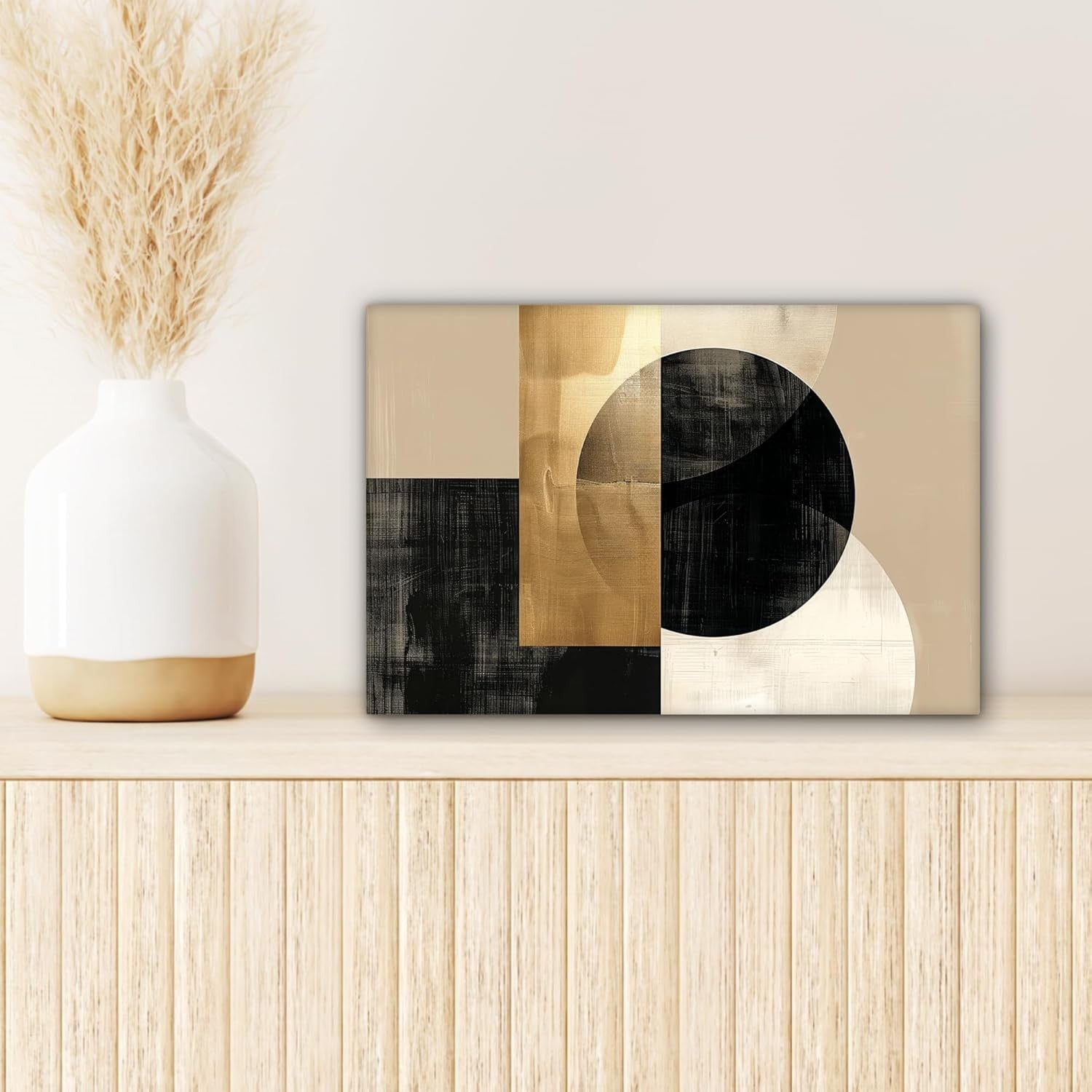 Abstract Gold Black Geometric Canvas Wall Art 30x20cm Modern Decor