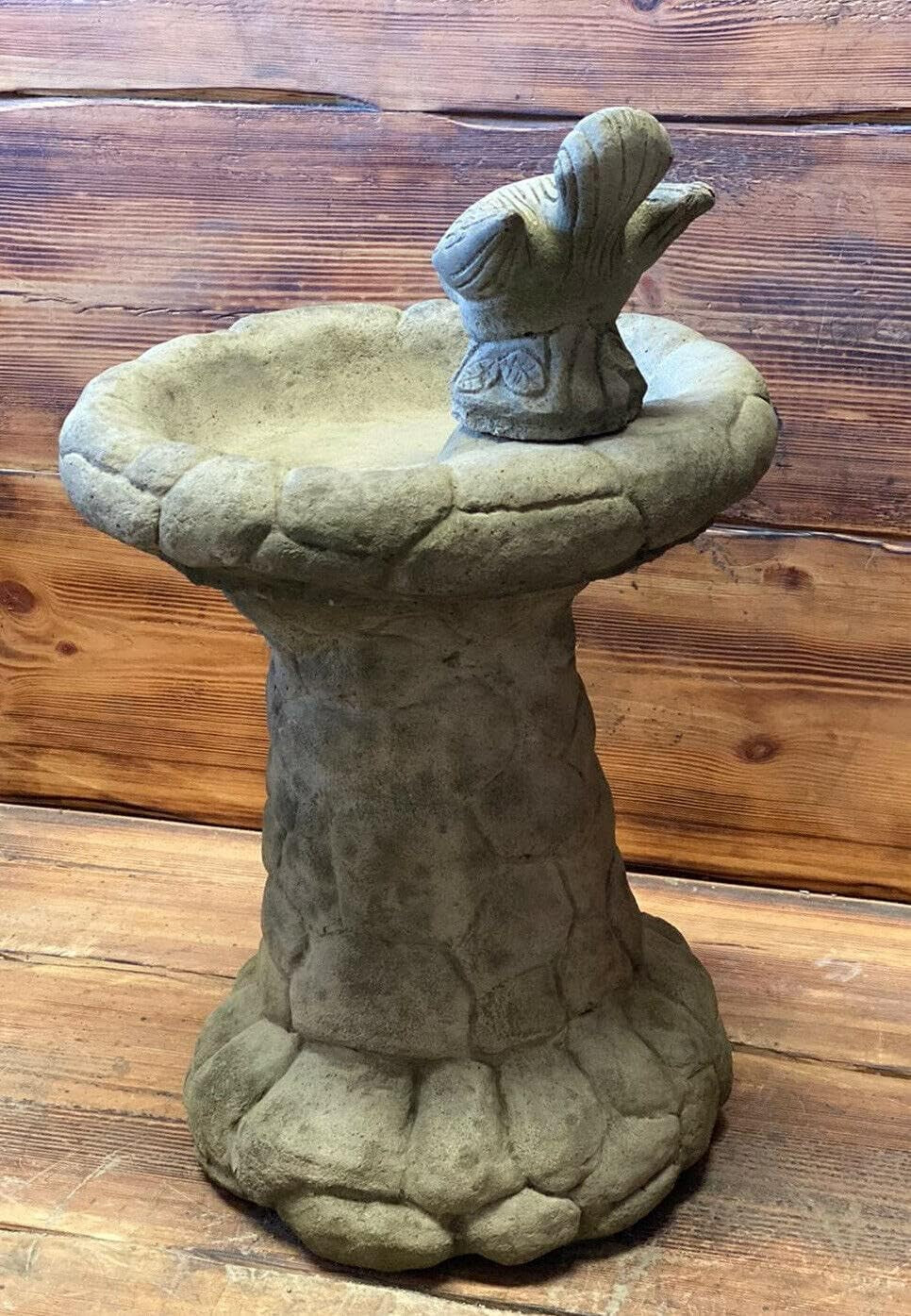 Stone Effect Bird Bath with Leaf Detail & Bird Statue Outdoor Garden Ornament