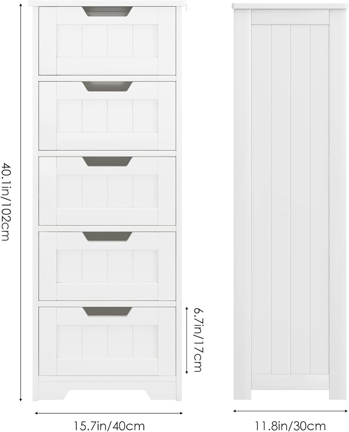 5-Drawer White Bathroom Storage Cabinet with Slim Design & Easy Access