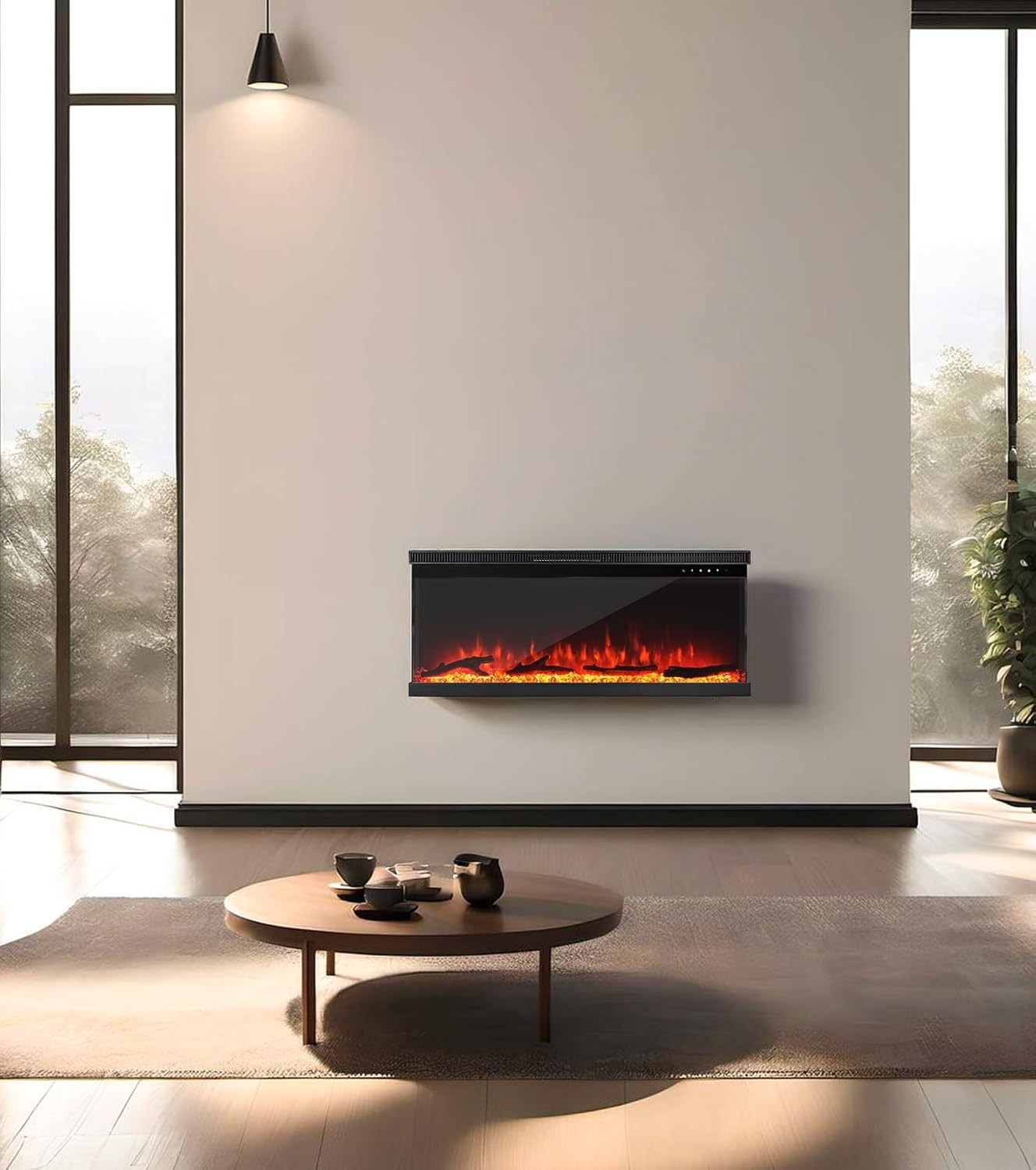 3-Sided Electric Fireplace 1800W Recessed Wall-Mount Flame Effect Black