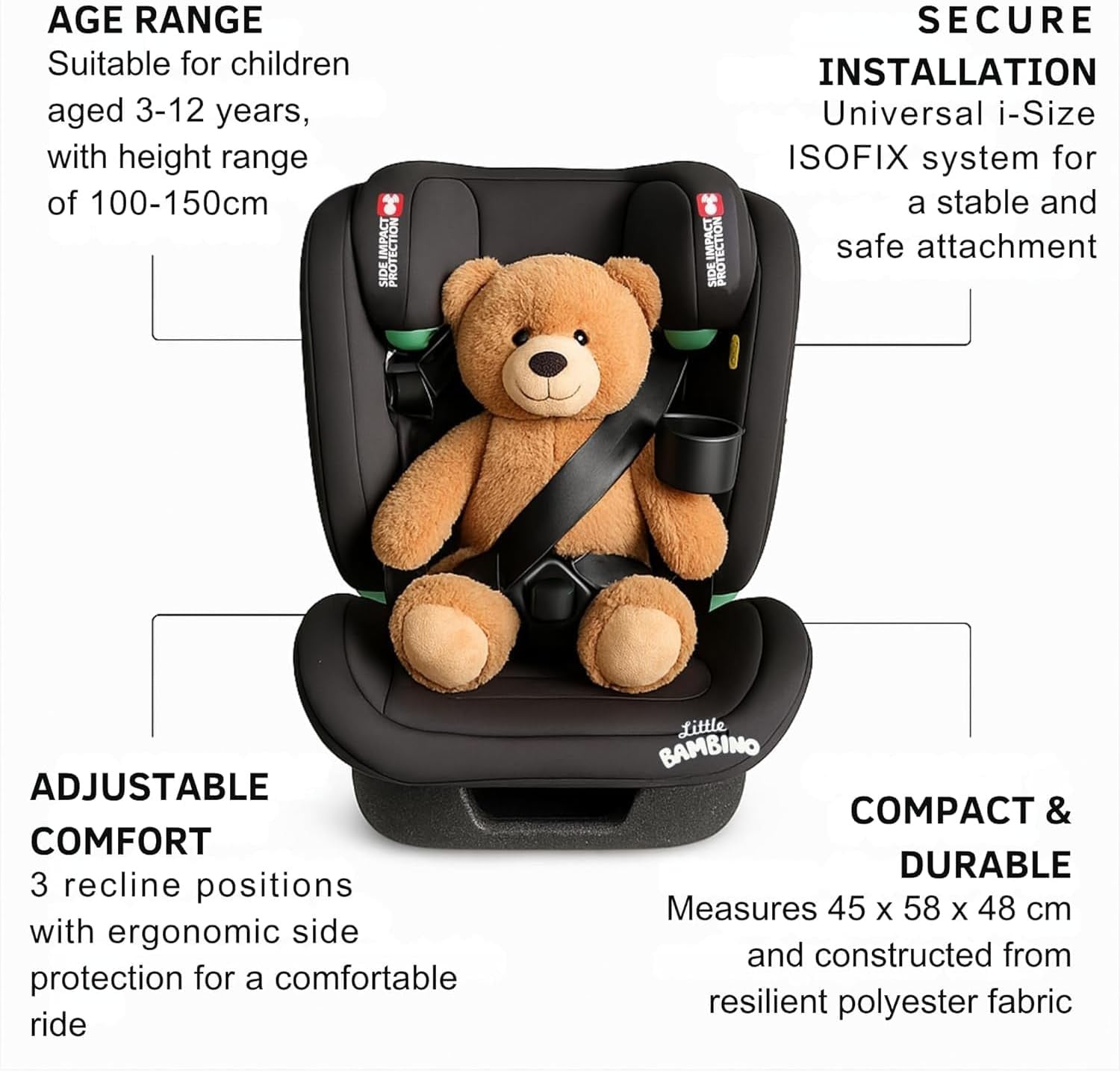 i-Size Highback Booster Car Seat 100–150cm ISOFIX Side Impact Holder