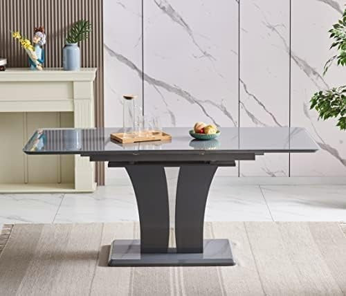 Extending Glass Dining Table 180x80cm Grey Modern 6 Seater Grey