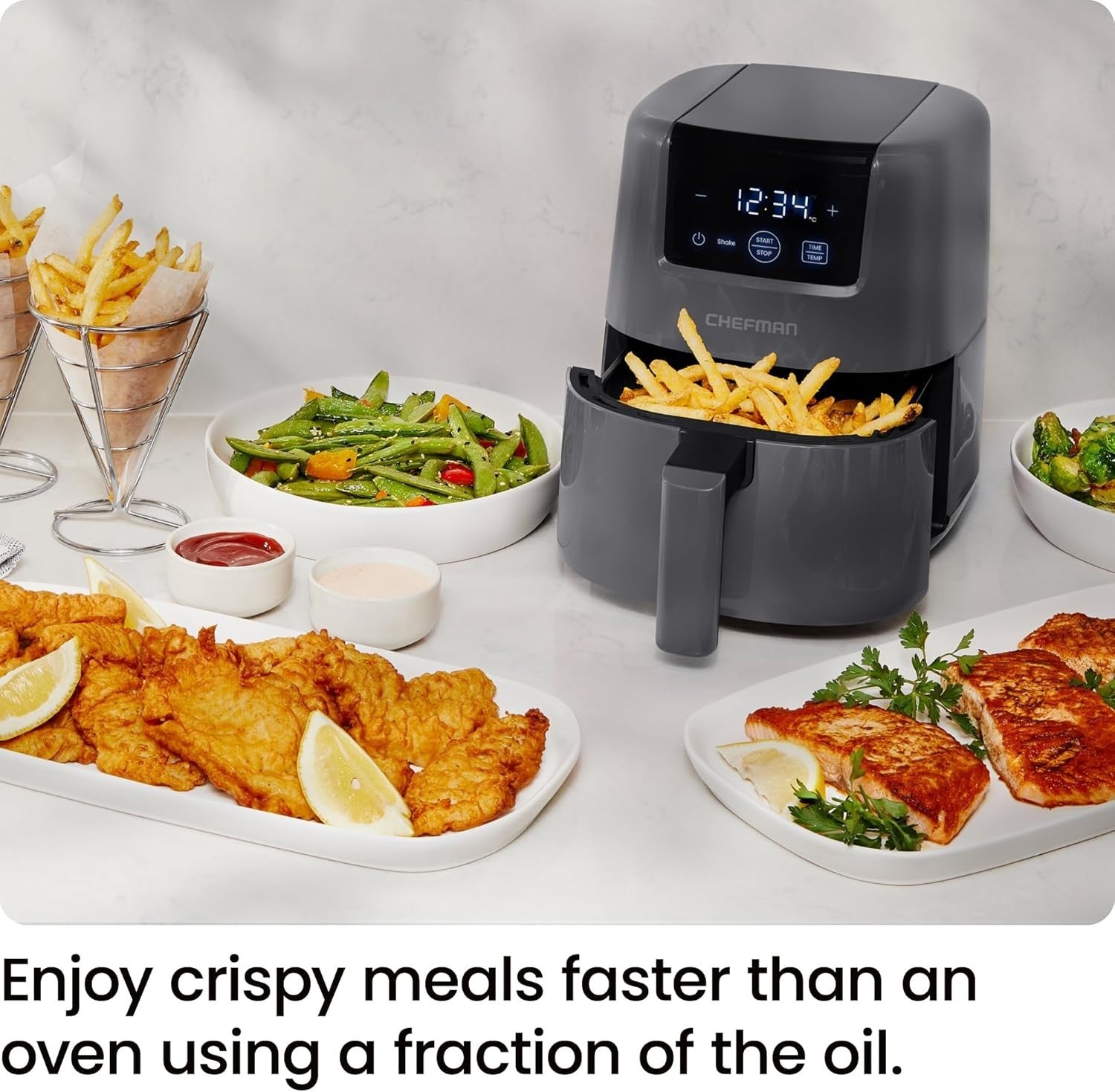 Mini Digital Air Fryer 2L Compact No Oil Dishwasher Safe Basket Timer