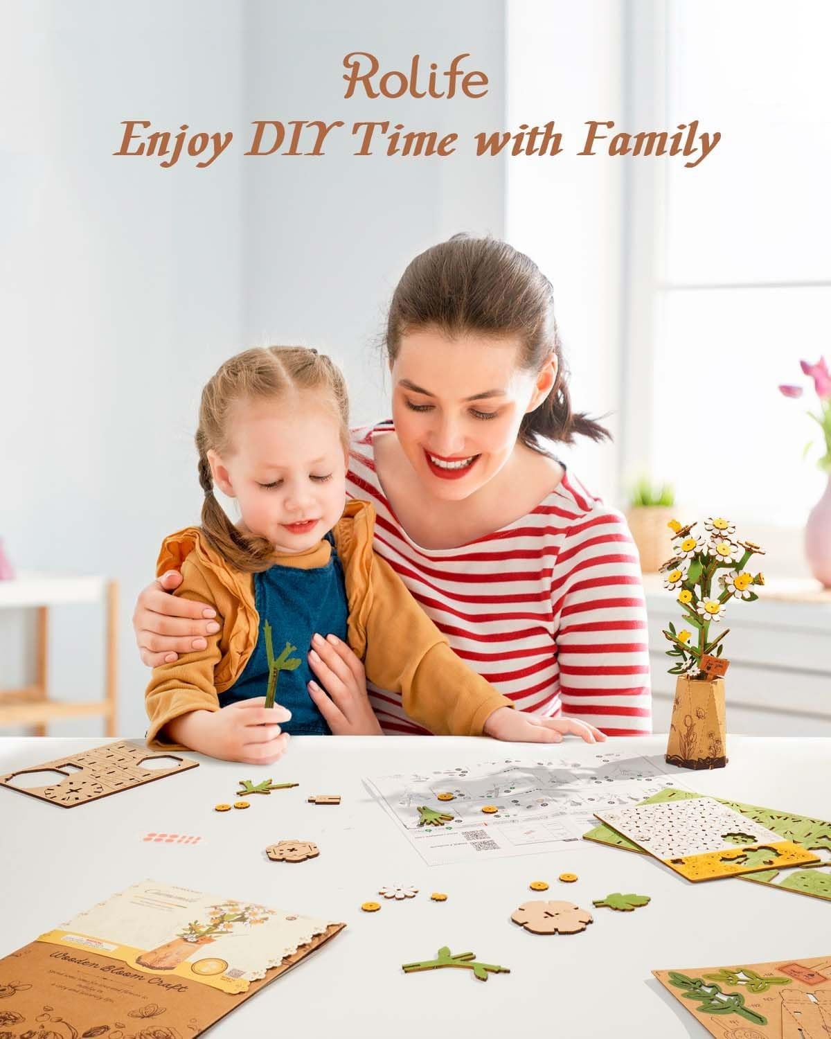 3D Wooden Chamomile Flower Puzzle Kit – DIY Craft Gift & Decor