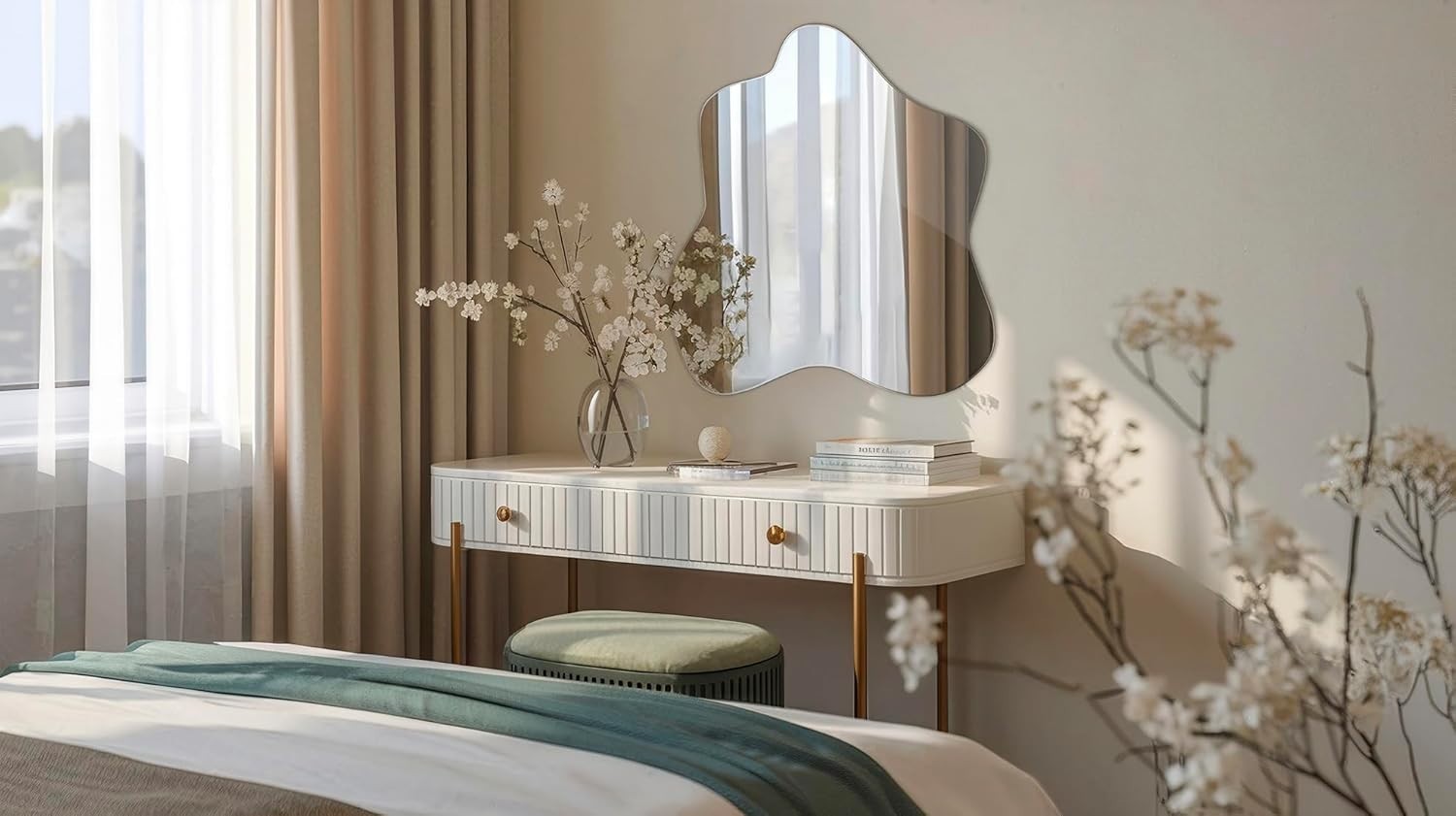 Large Wavy Wall Mirror 77x76 cm Frameless Modern Vanity Decor