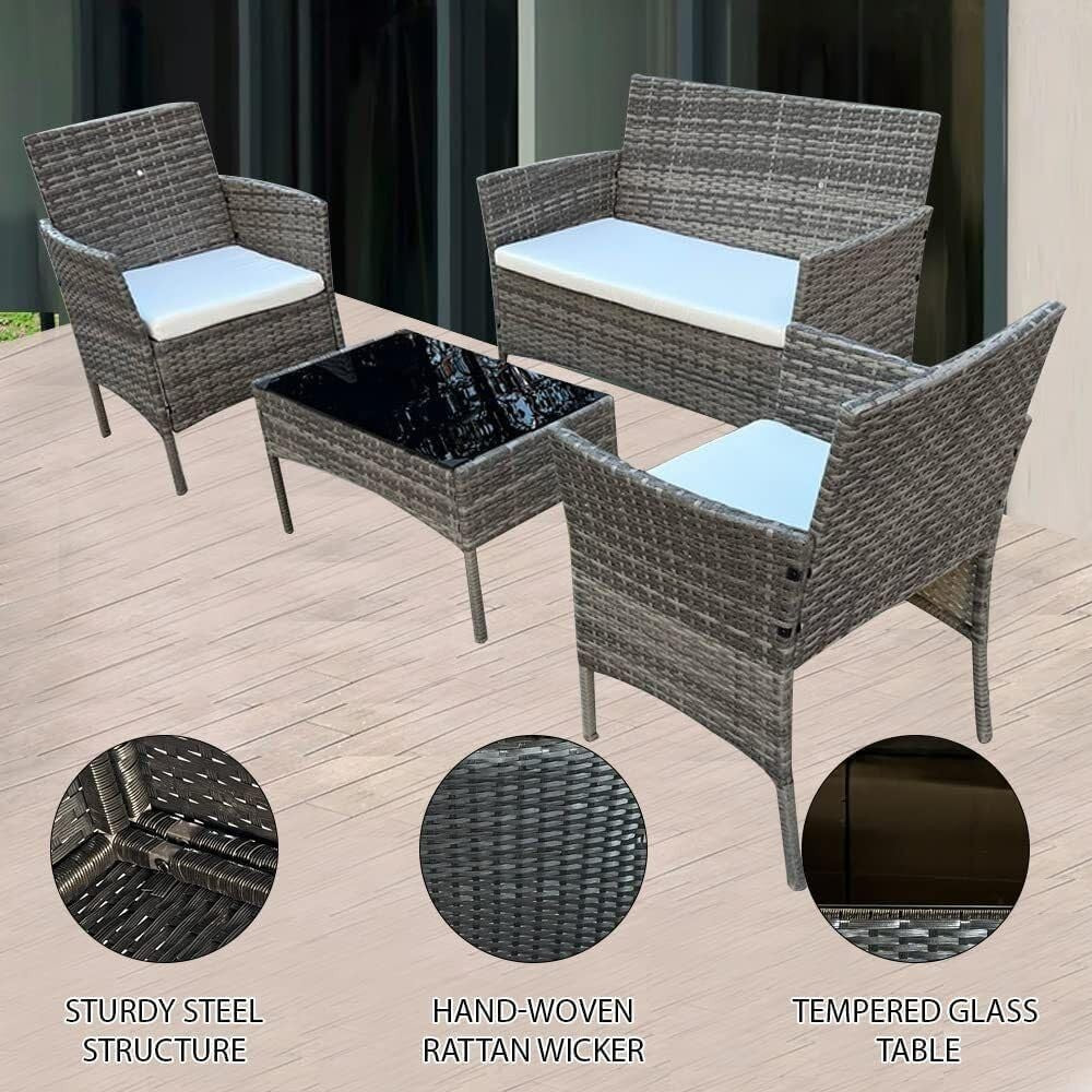 4 Seater Rattan Garden Furniture Set Outdoor Sofa Chairs Table Cushions