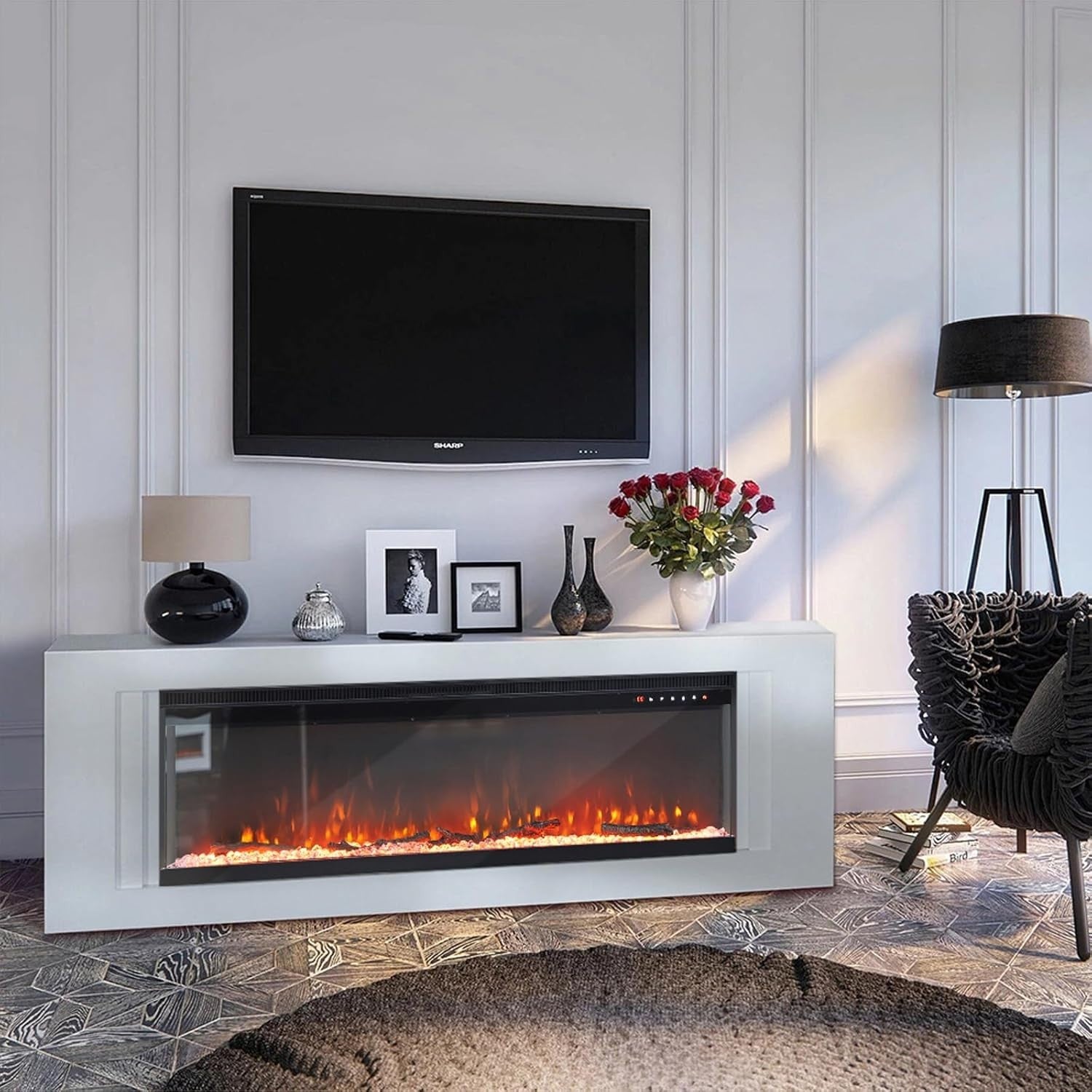80" Wall Recessed Electric Fireplace LED Fire Heater 9 Flame Colours