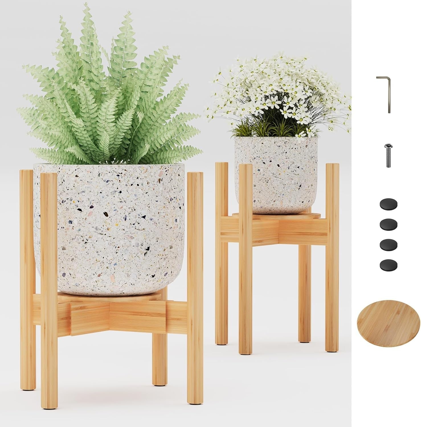 Adjustable Bamboo Plant Stand with Removable Tray | Natural Indoor Pot Holder
