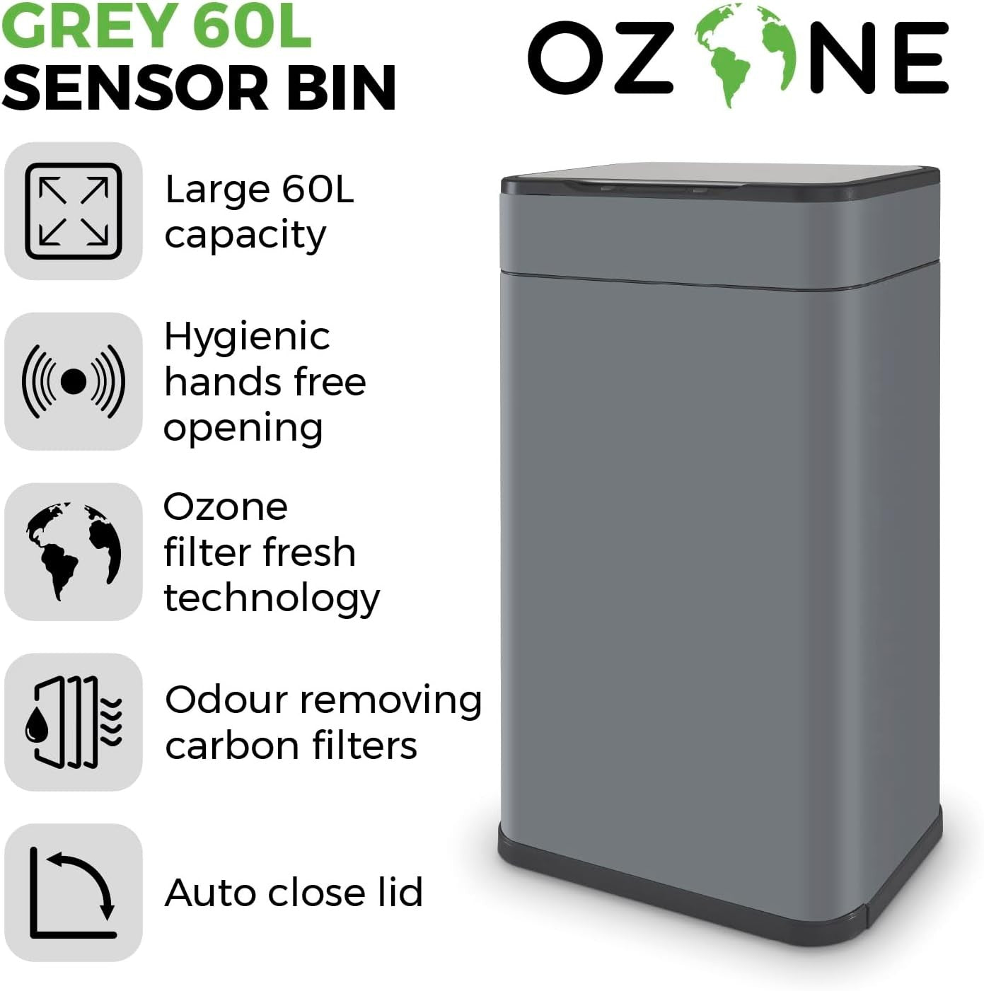 60L Touchless Kitchen Bin | Automatic Sensor Trash Can with Carbon Filter