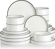 18pc Porcelain Dinnerware Set White Black Rim Plates Bowls Service for 6