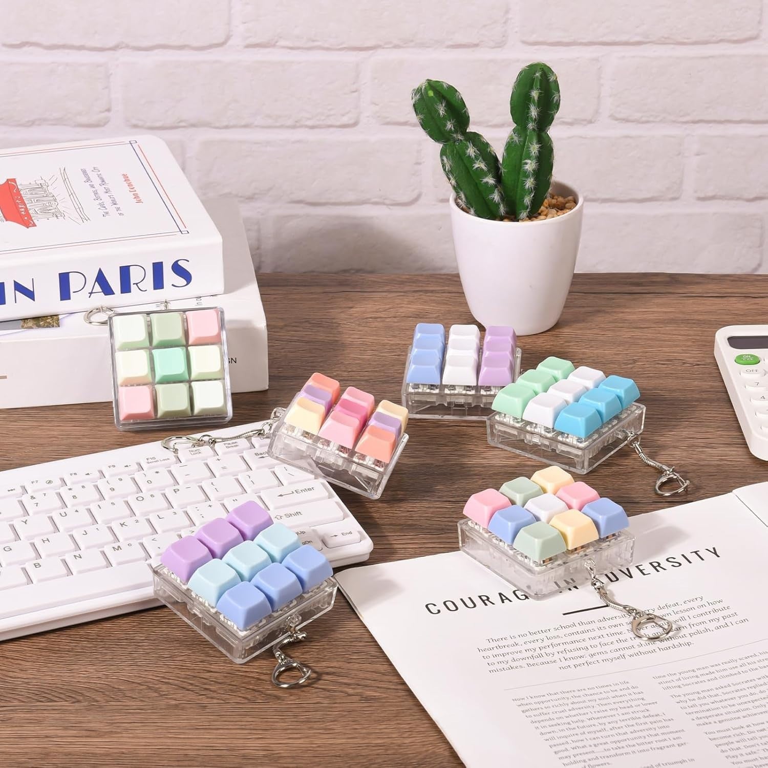 2 Pack Keyboard Fidget Clicker Stress Relief Keychain Toy Pink Green