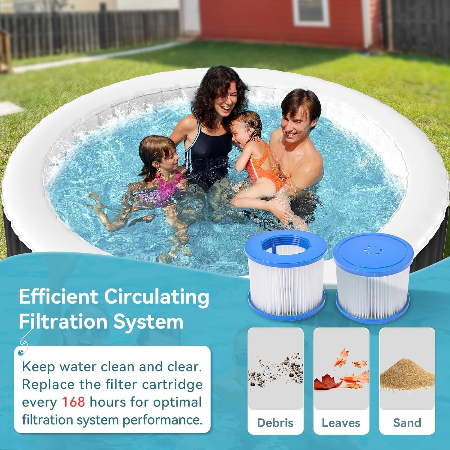 Inflatable Hot Tub Spa 120 Air Jets Heated 4 Person Round Garden