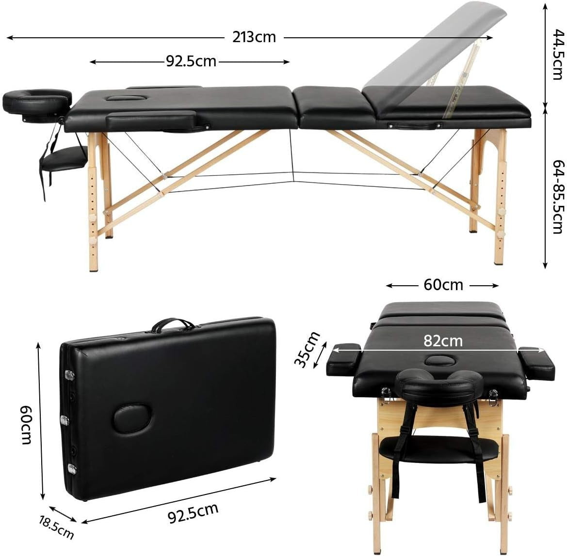 Portable Massage Bed 2 Section Folding Beauty Spa Therapy Couch Adjustable 60cm