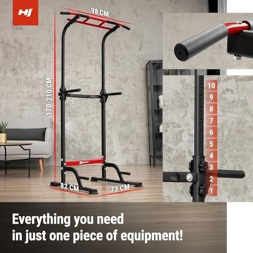 Adjustable Pull Up Dip Station Power Tower Multi-Grip Home Gym 150kg