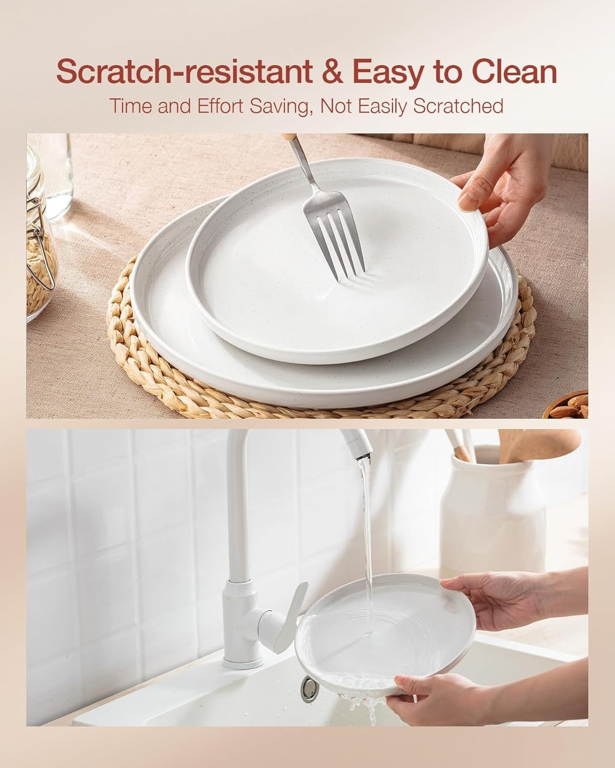 12 Piece Stoneware Dinner Set Plates Bowls Speckled Dishwasher Safe