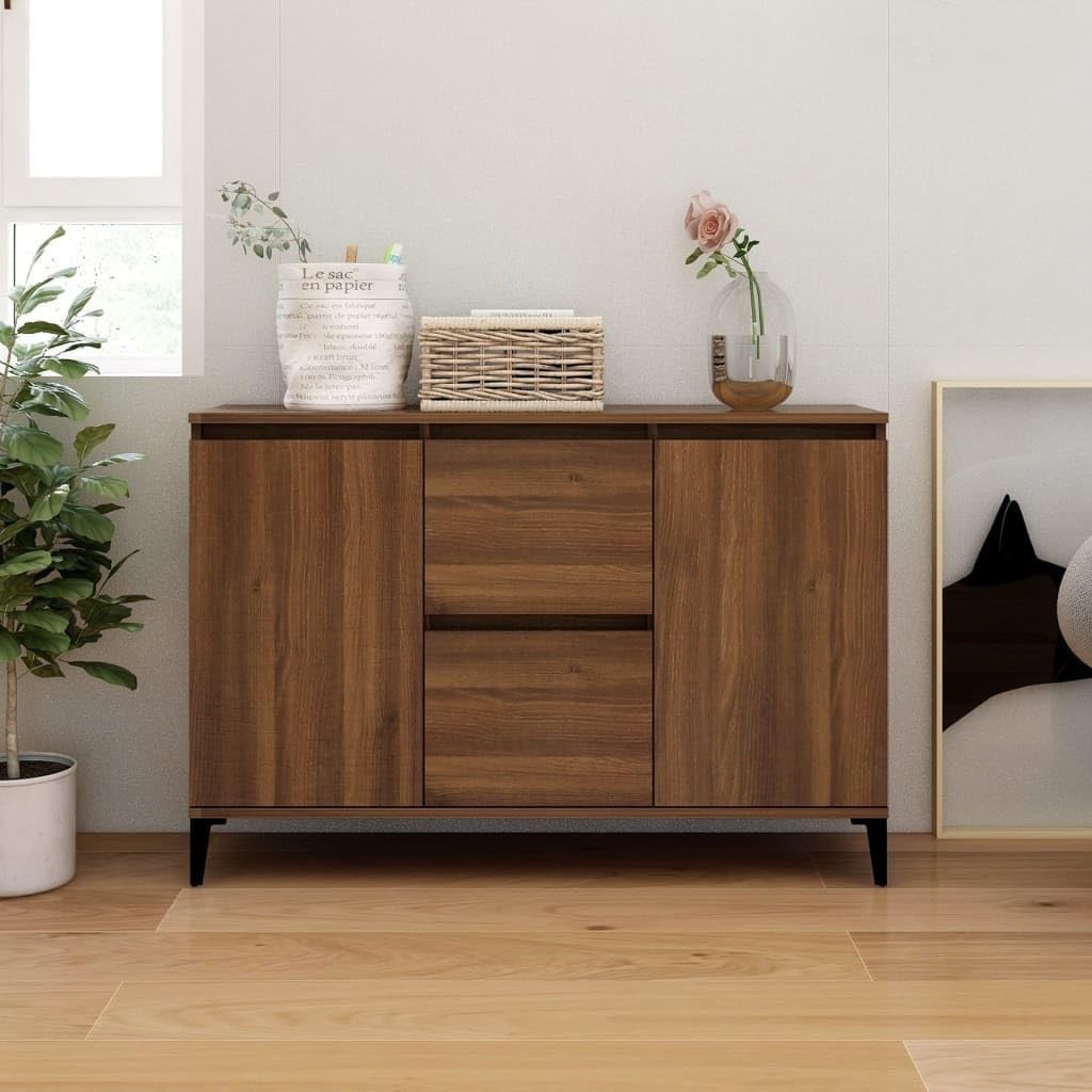 Brown Oak Sideboard Cabinet with Drawers Storage Console for Living Room