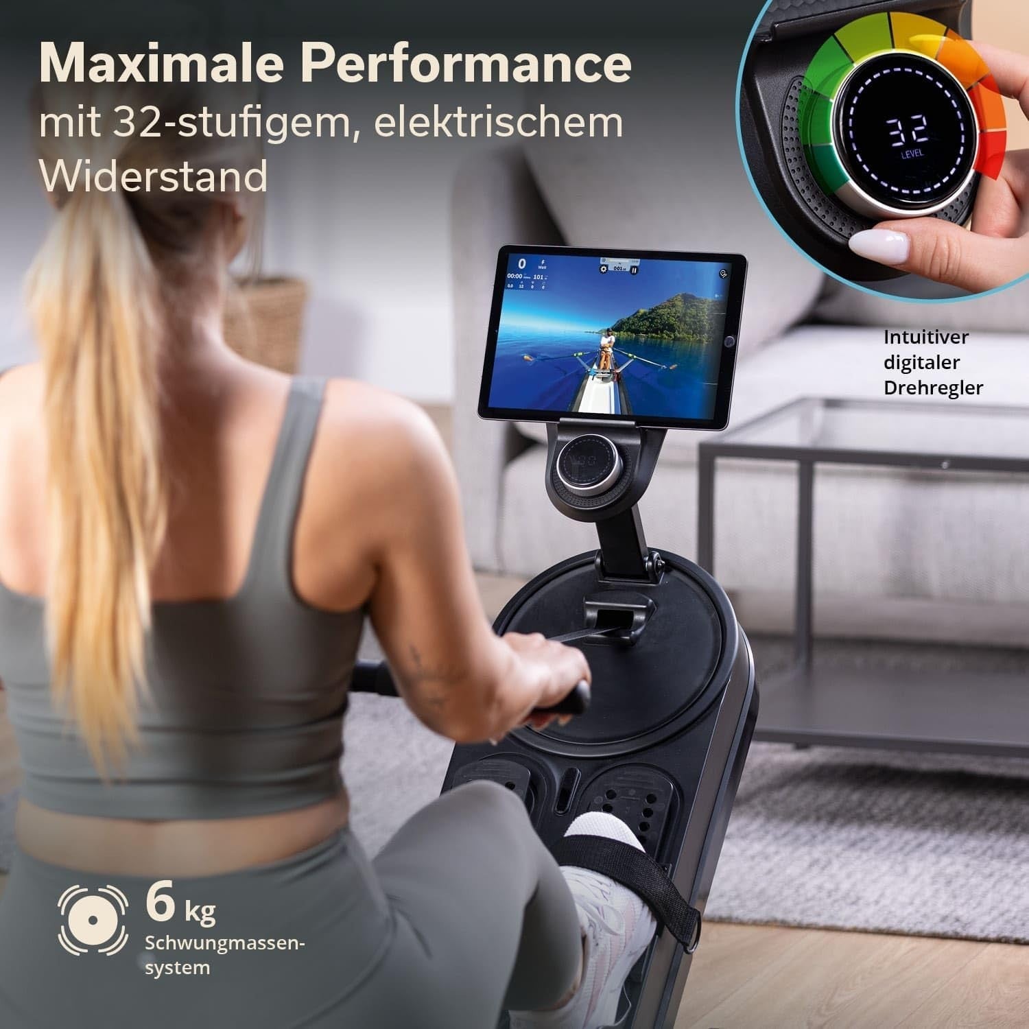 Wooden Magnetic Rowing Machine 32-Level Resistance Foldable LCD App Compatible