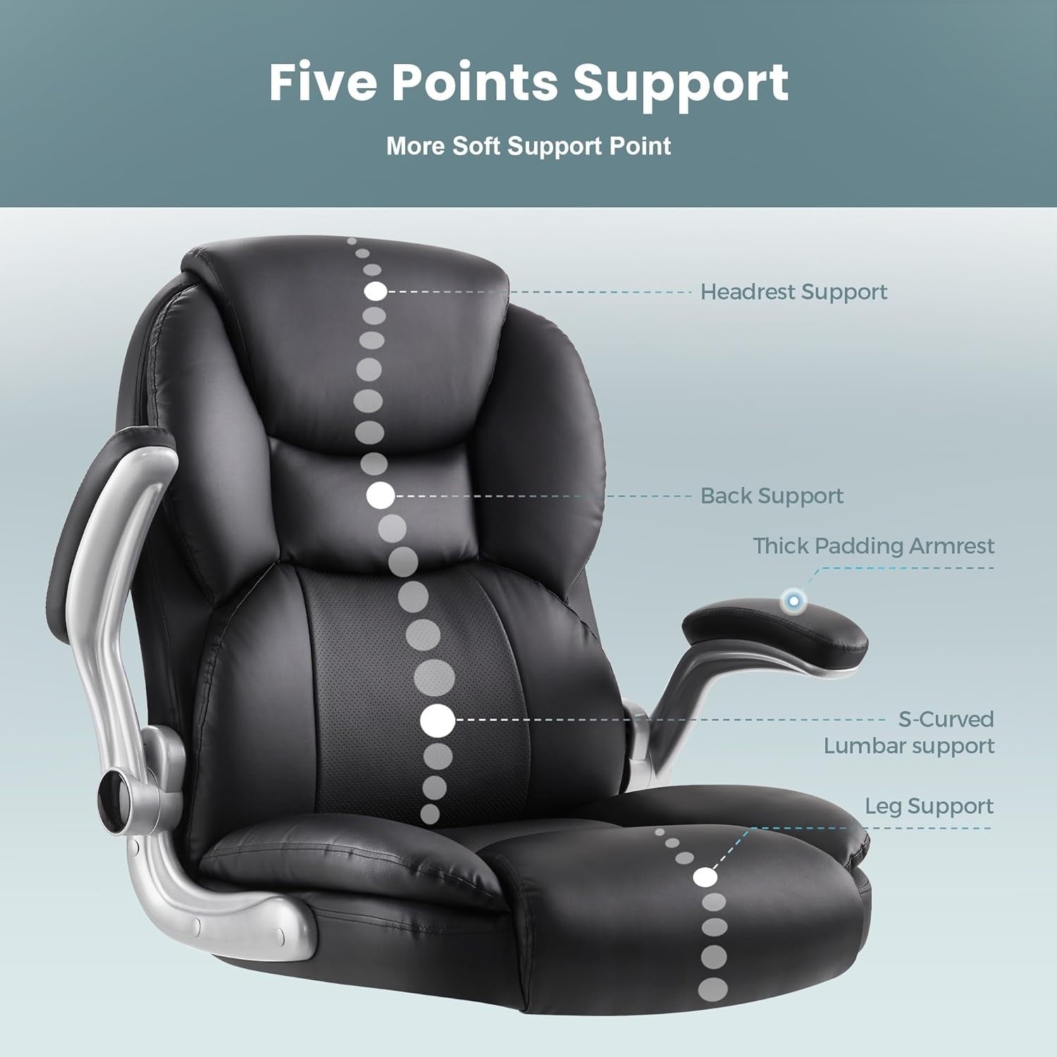 Executive Office Chair Ergonomic High Back PU Leather Flip-Up Arms Big & Tall