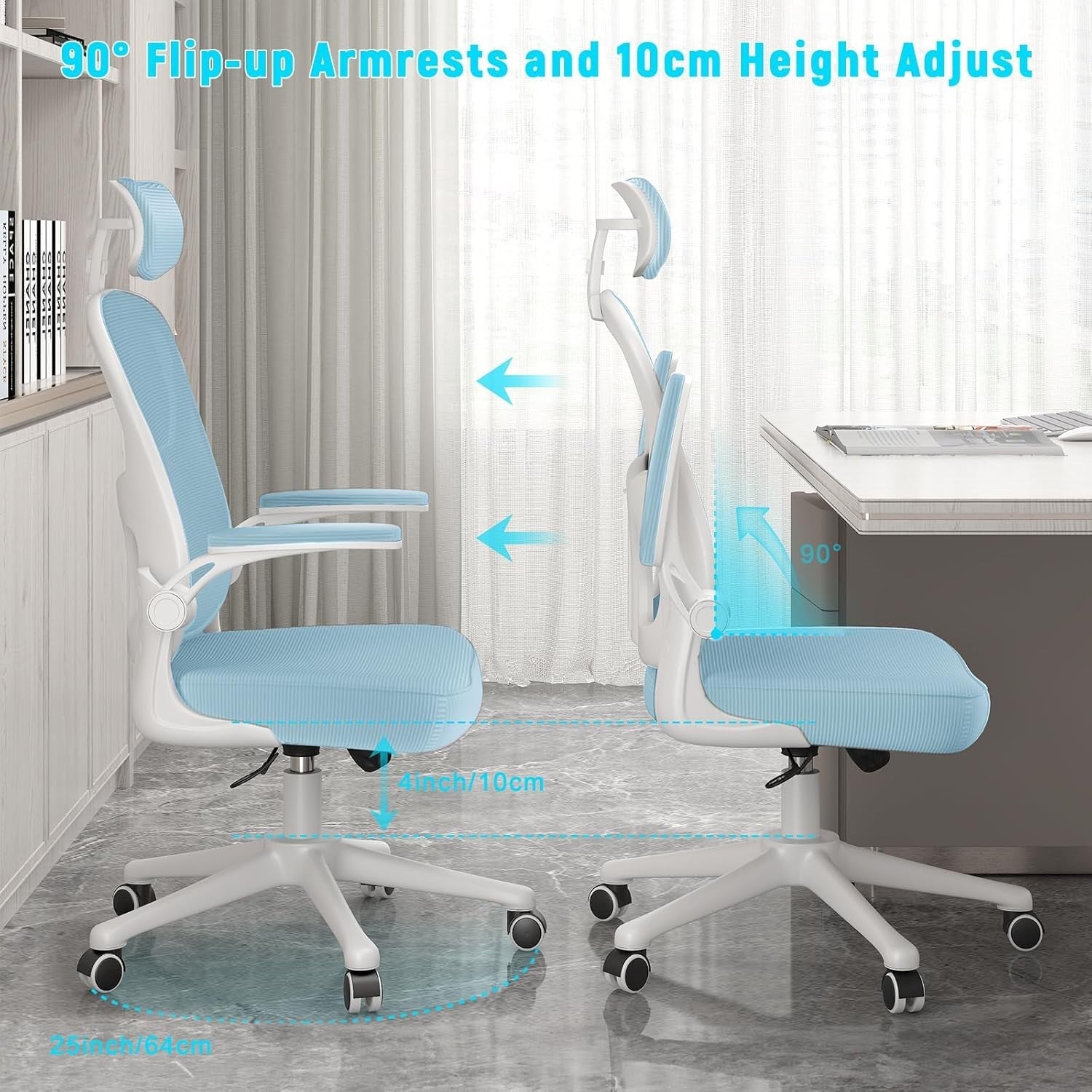 Blue Ergonomic Office Chair Mesh Back Adjustable Lumbar Arm Head Support Desk