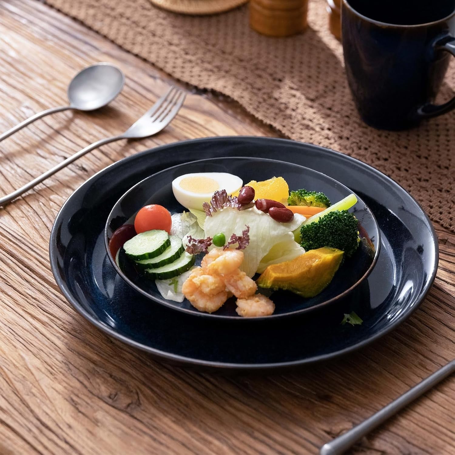 6pc Blue Glazed Dinner Plates 19cm Stoneware Scratch Resistant Dishwasher Safe