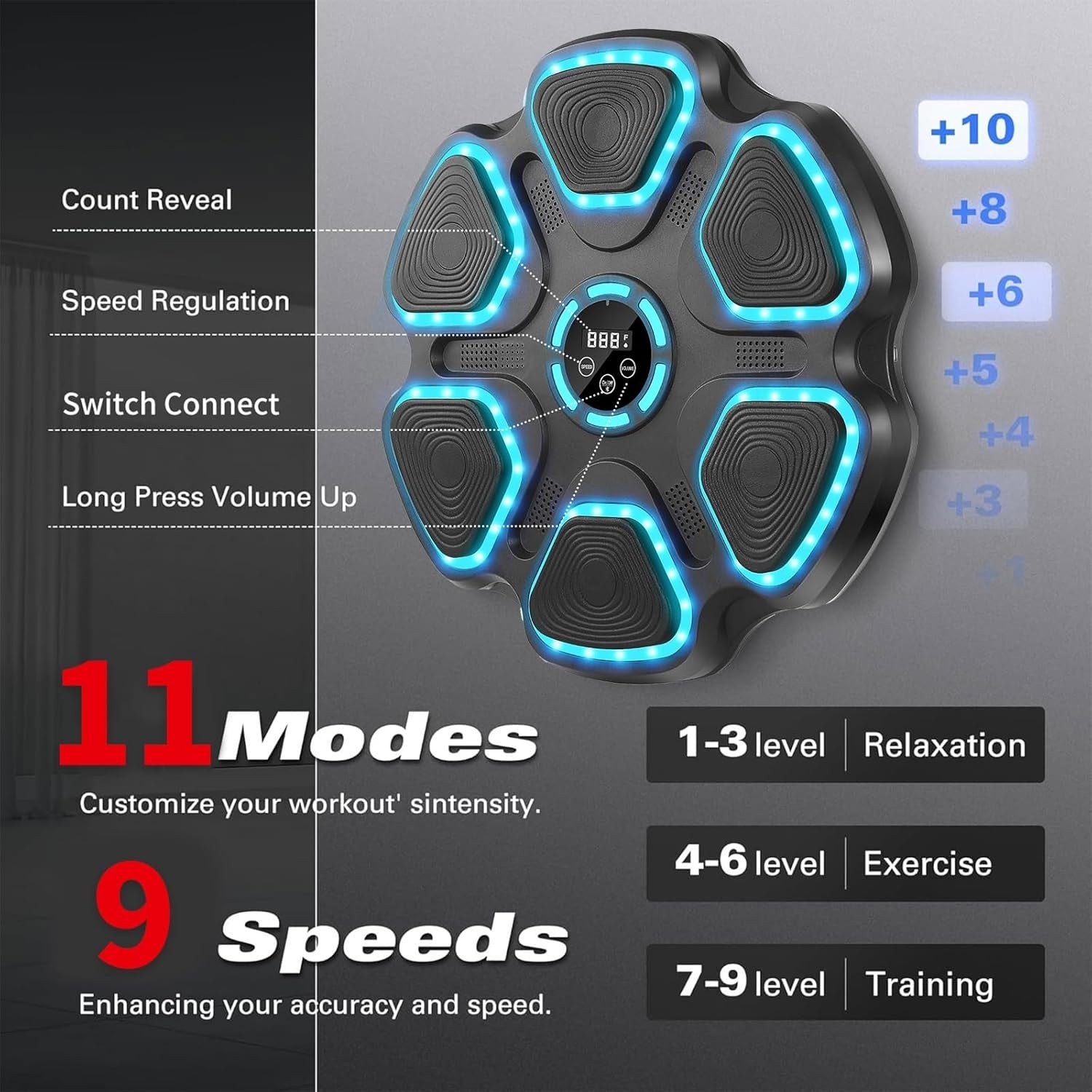 Music Boxing Machine Bluetooth LED Wall Mount Trainer Home Gym Fitness