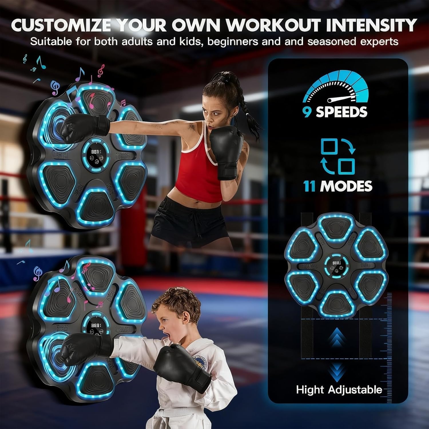 Music Boxing Machine Bluetooth LED Wall Mount Trainer Home Gym Fitness