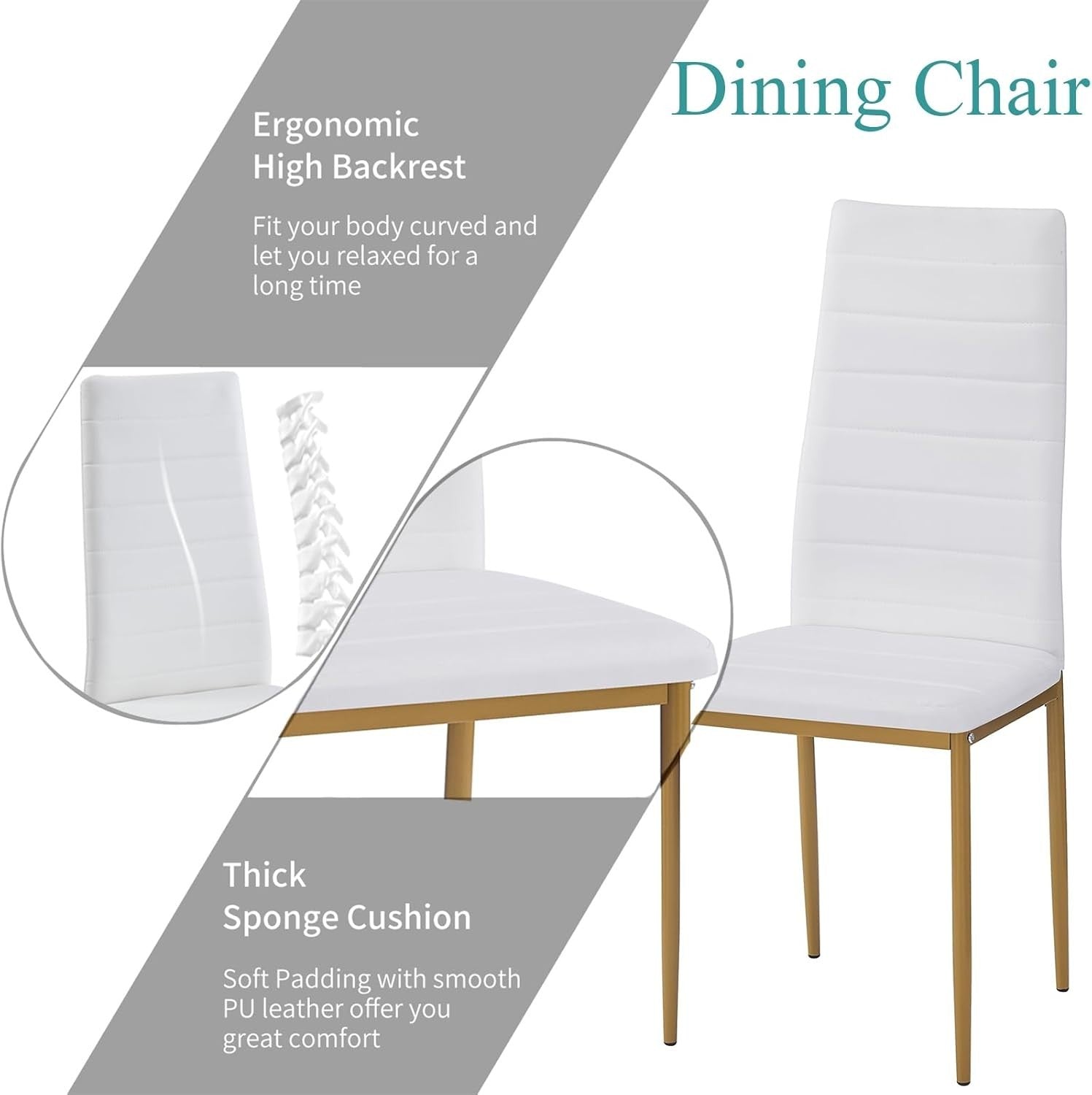 Gold Round Glass Dining Table Set 4 White PU Chairs Compact Design