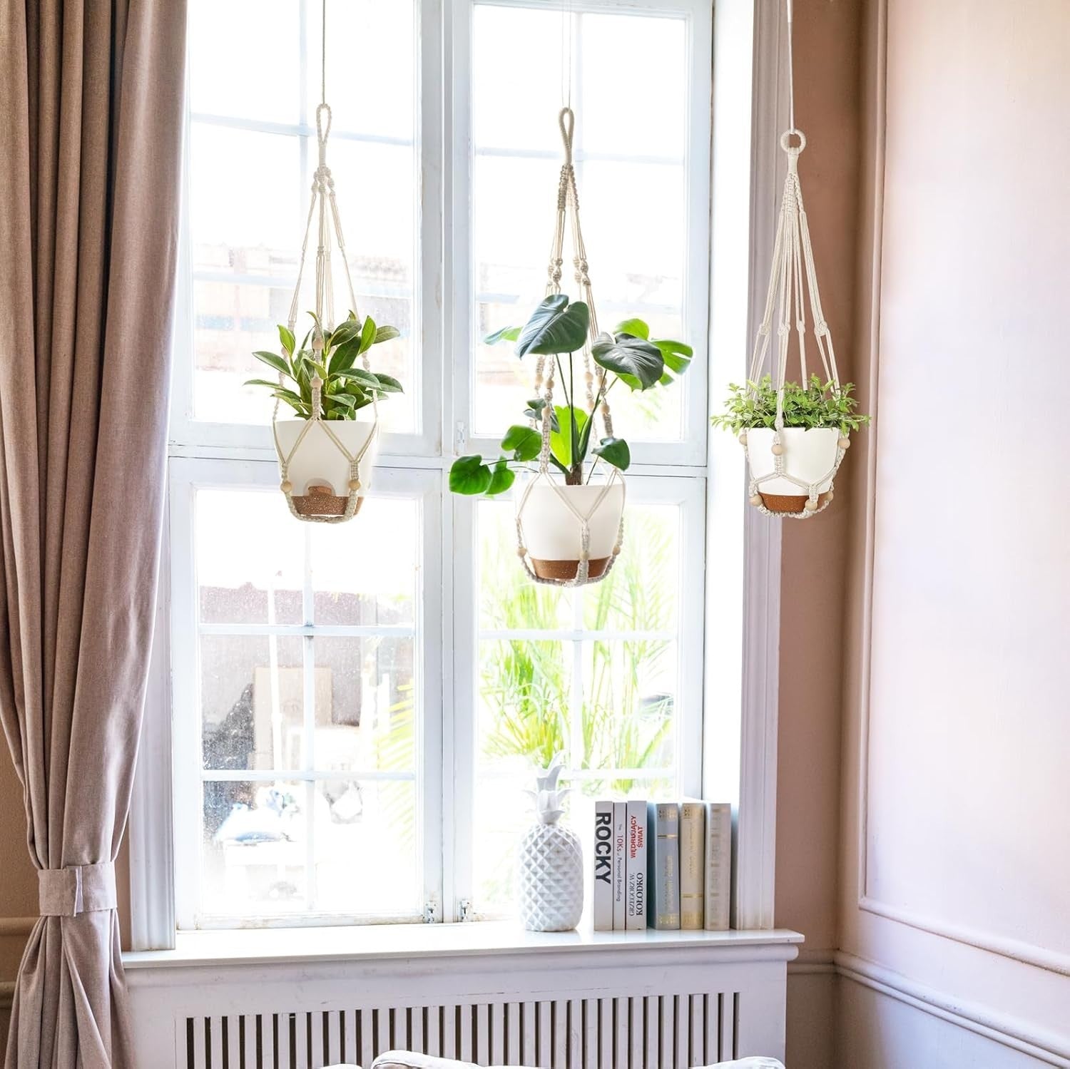 Macrame Hanging Planters Set of 3 Self-Watering Boho Indoor Decor