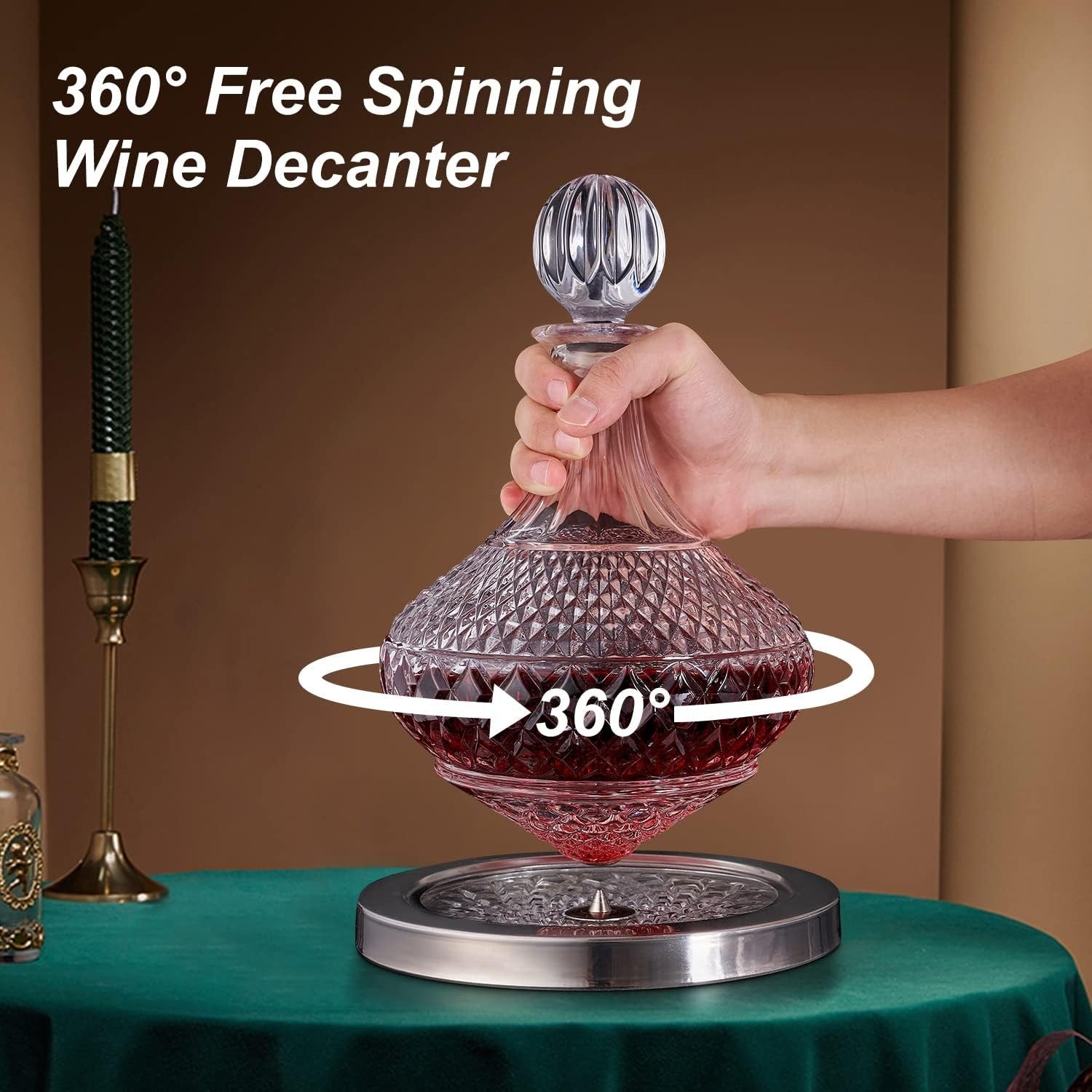 Crystal Spinning Wine Decanter 1.5L with Lid Luxury Gift Box Aerator Base
