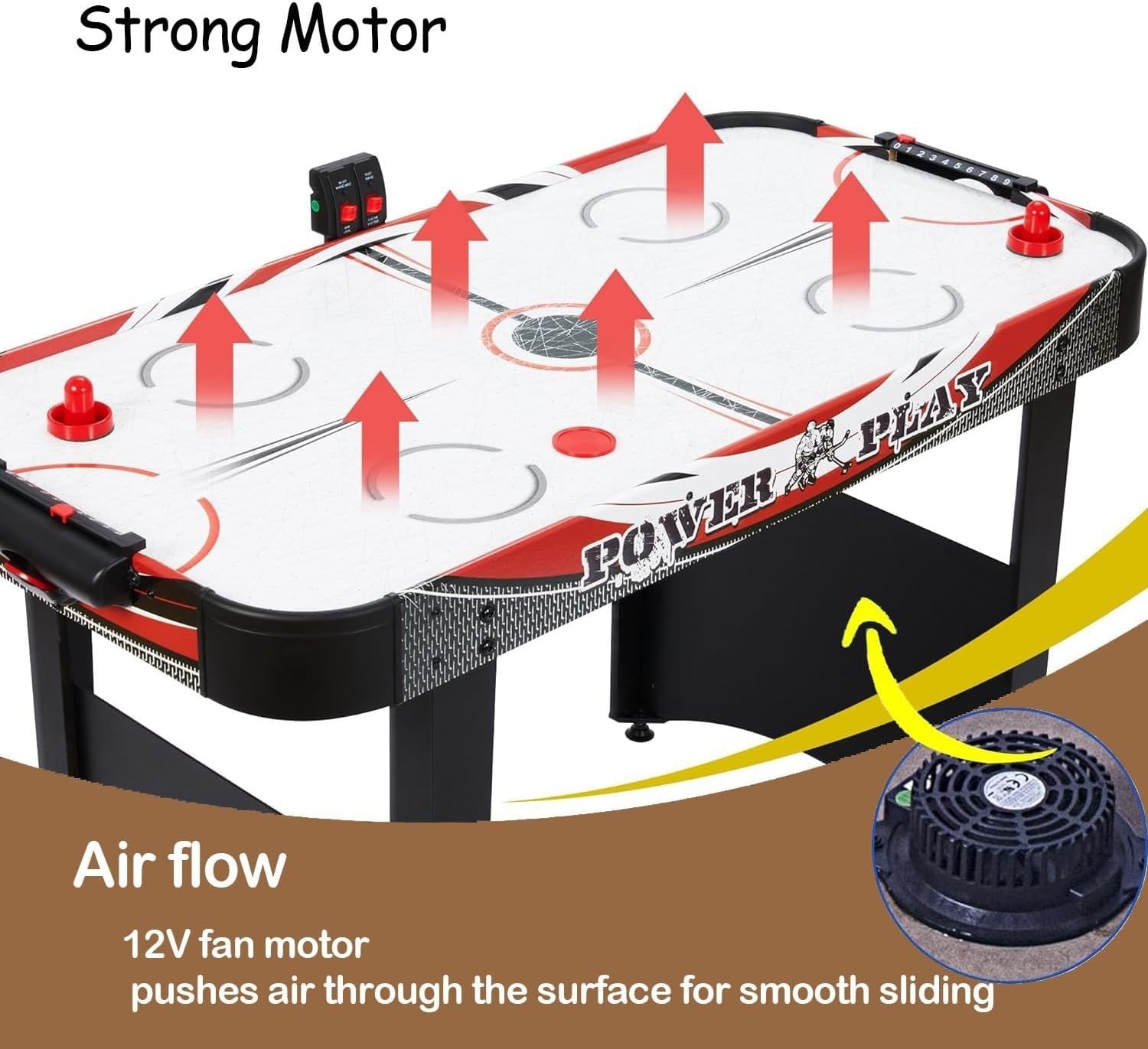 48in Air Hockey Table LED Scoring Powerful Motor Indoor Game Set