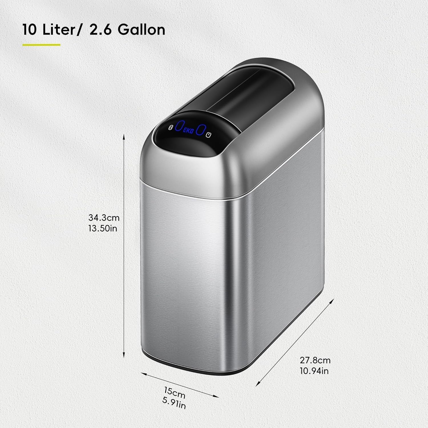 10L Touchless Sensor Trash Can Stainless Steel Slim Soft Close