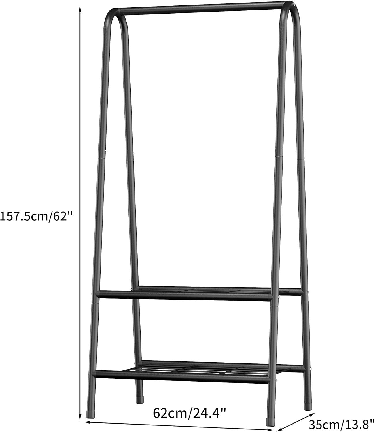 Black Metal Clothes Rack with Double Shelves 62"