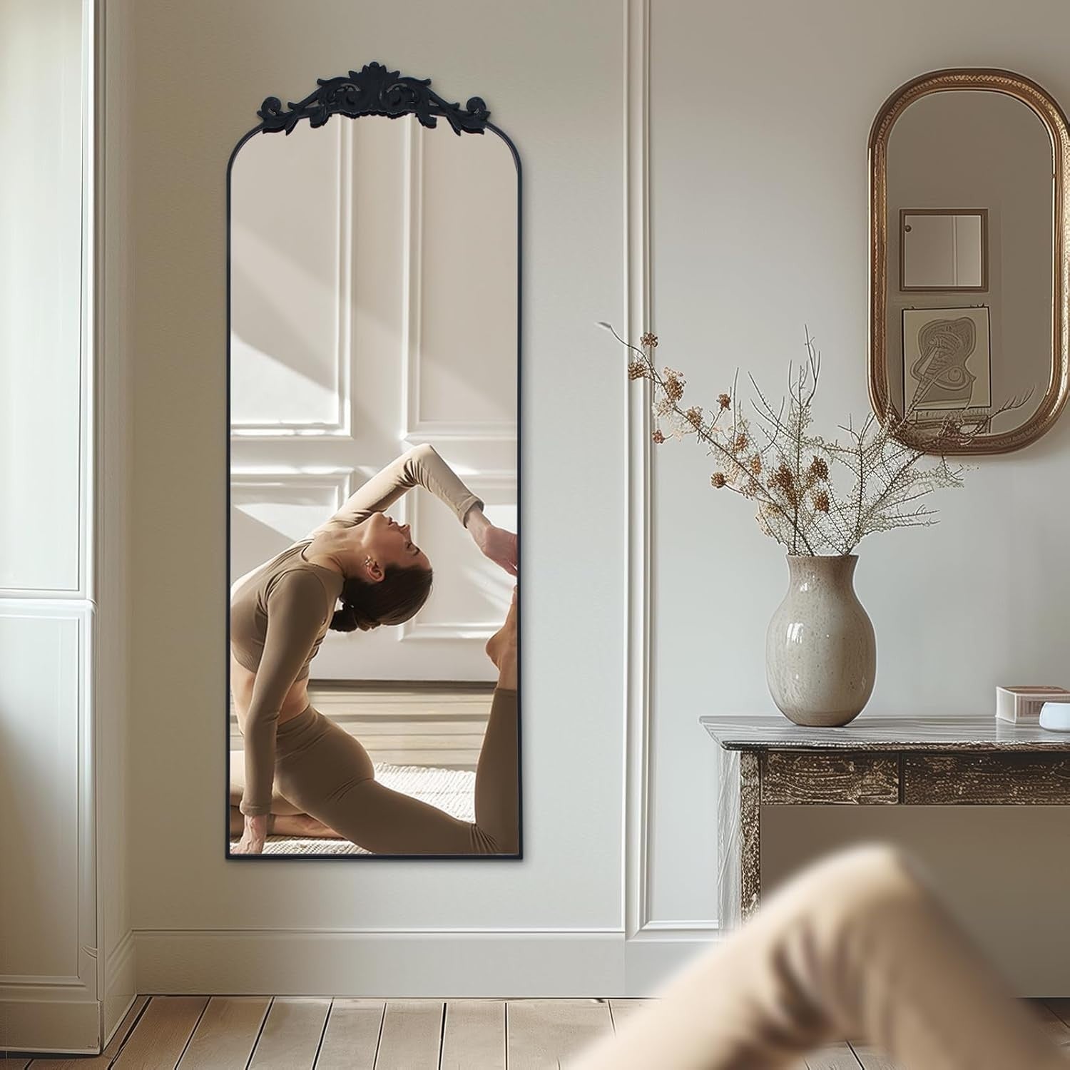 Oversized Full Length Mirror 180x76cm Arch Black Frame Leaning Wall Decor