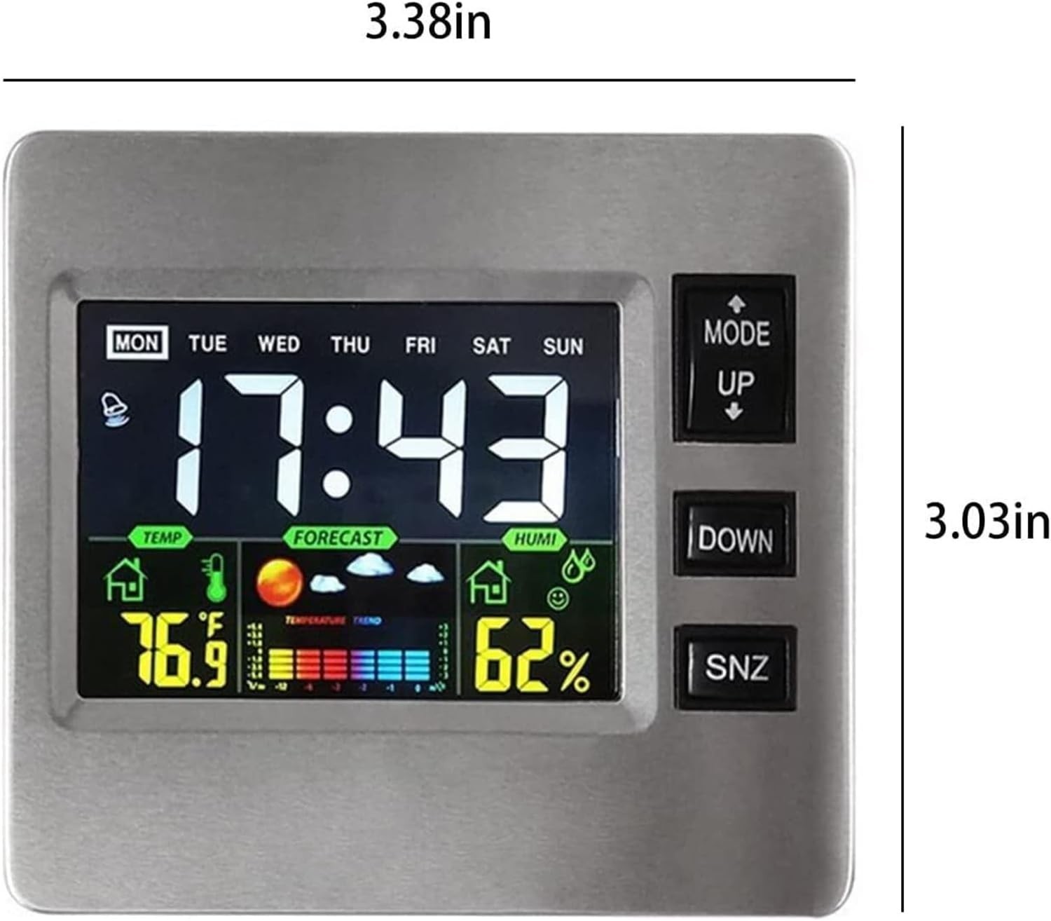 Digital Alarm Clock Weather Humidity Display Loud Volume Bedside Desk Clock