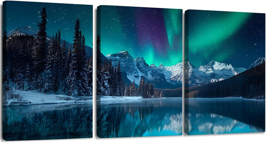 3-Piece Aurora Canvas Wall Art 30x40 cm Modern Framed Scenery Prints