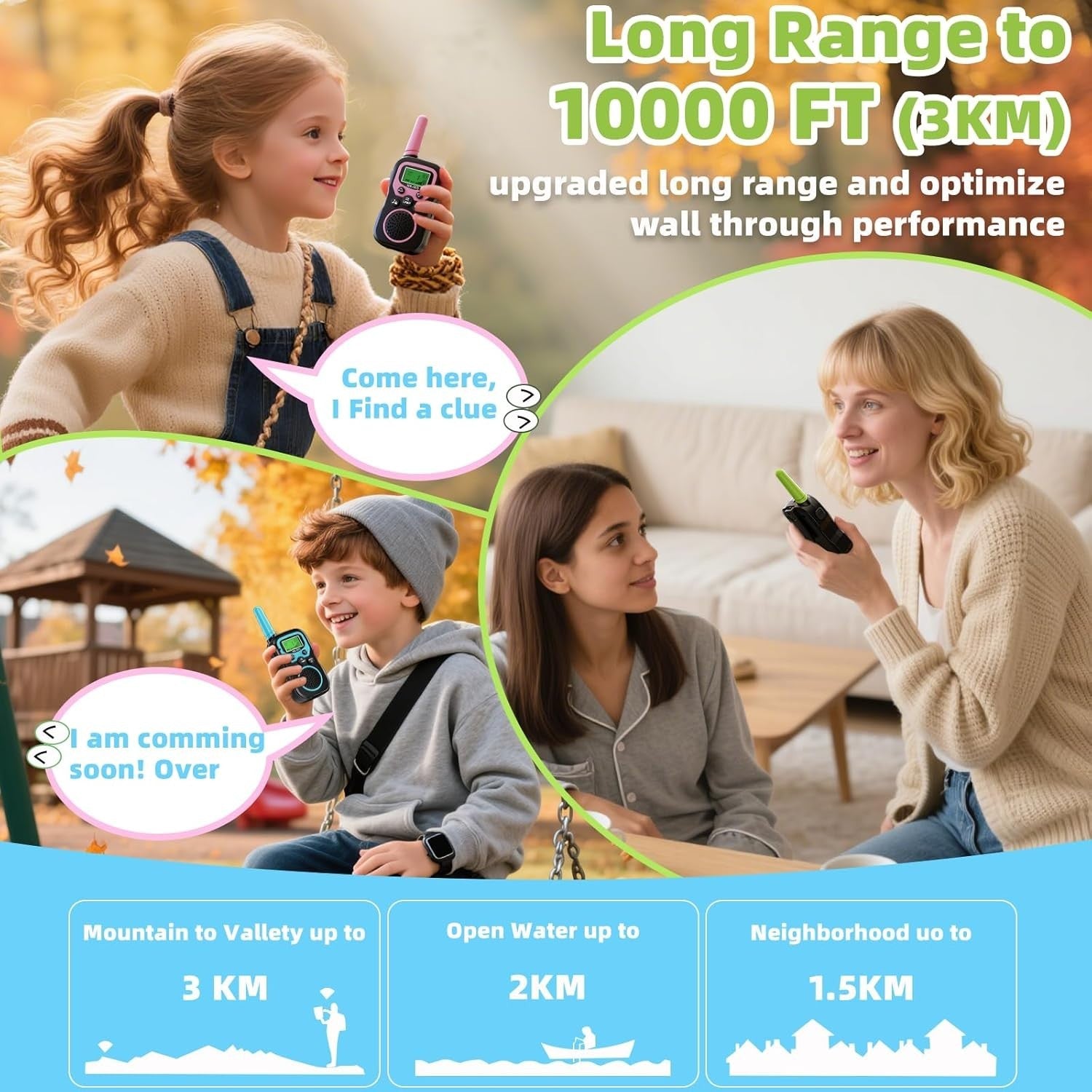 Kids Rechargeable Walkie Talkies 3 Pack Long Range VOX LED Flashlight