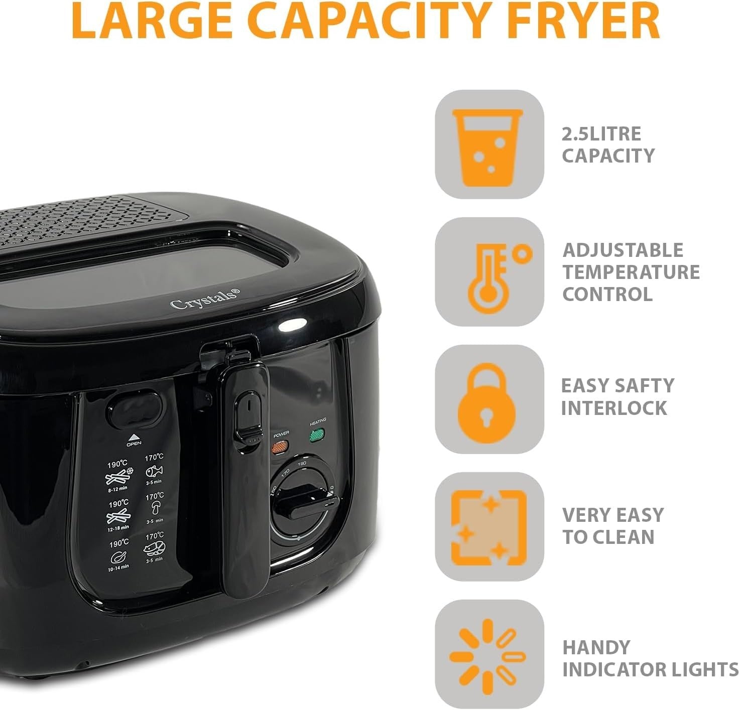2.5L Deep Fat Fryer 1800W Adjustable Temp Viewing Window Compact