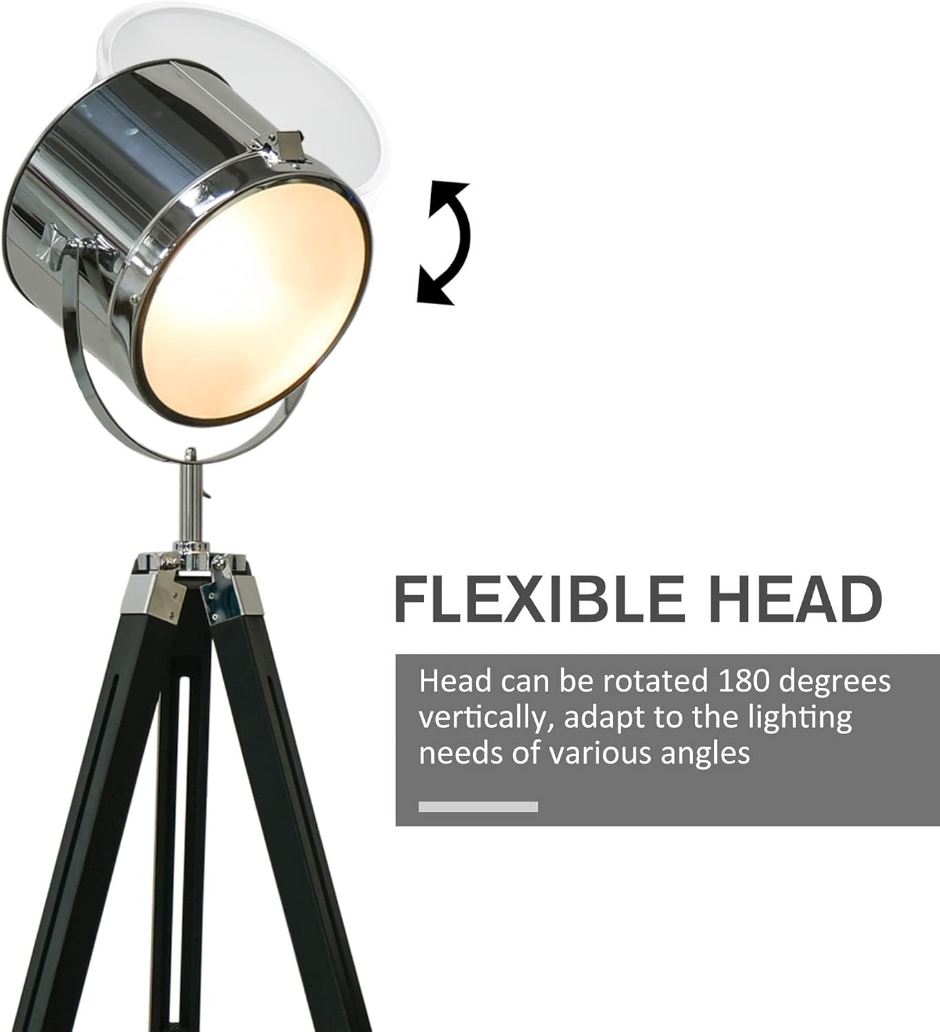 Adjustable Tripod Floor Lamp Industrial Style Searchlight with Wooden Legs