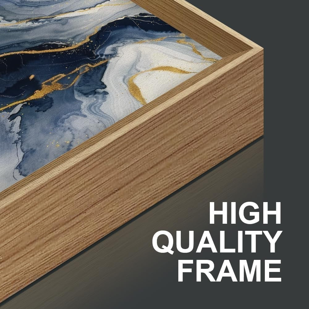 Blue Abstract Framed Canvas Wall Art Set 3 Modern Gold Navy Decor 16x24