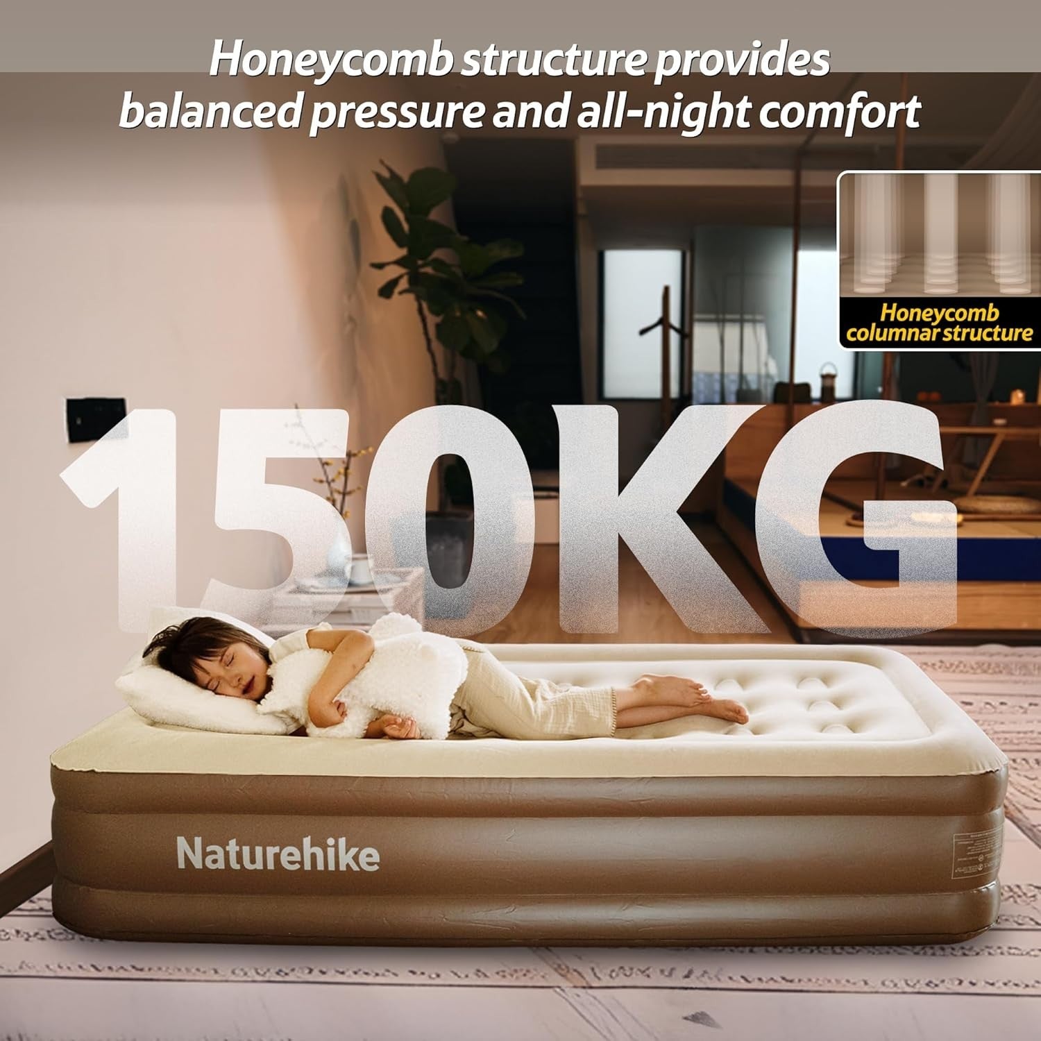 Single Inflatable Mattress Air Bed – Rechargeable Pump, 190x100x45cm, Camping