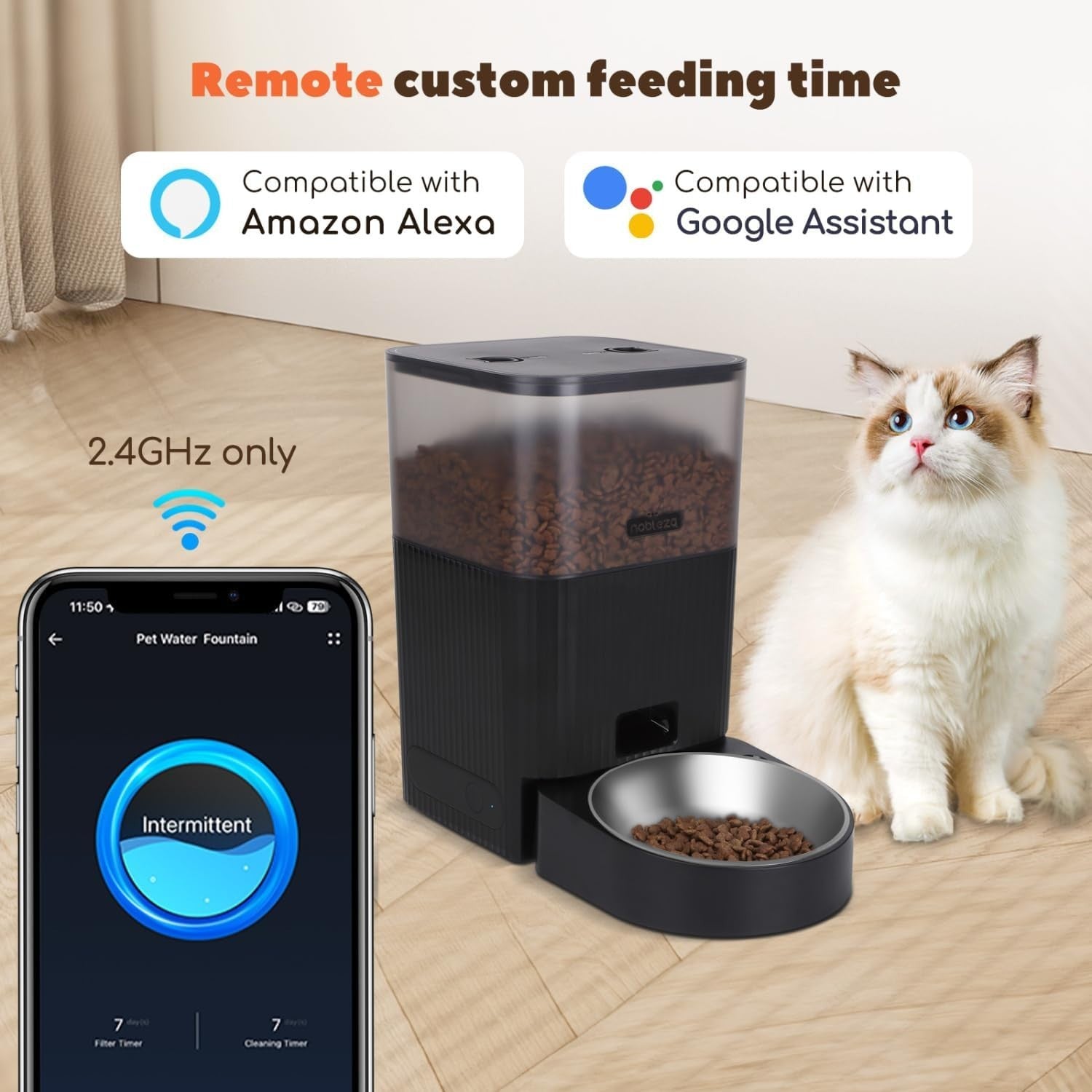 4.2L Smart Automatic Cat Feeder WiFi App Alexa Voice Food Dispenser